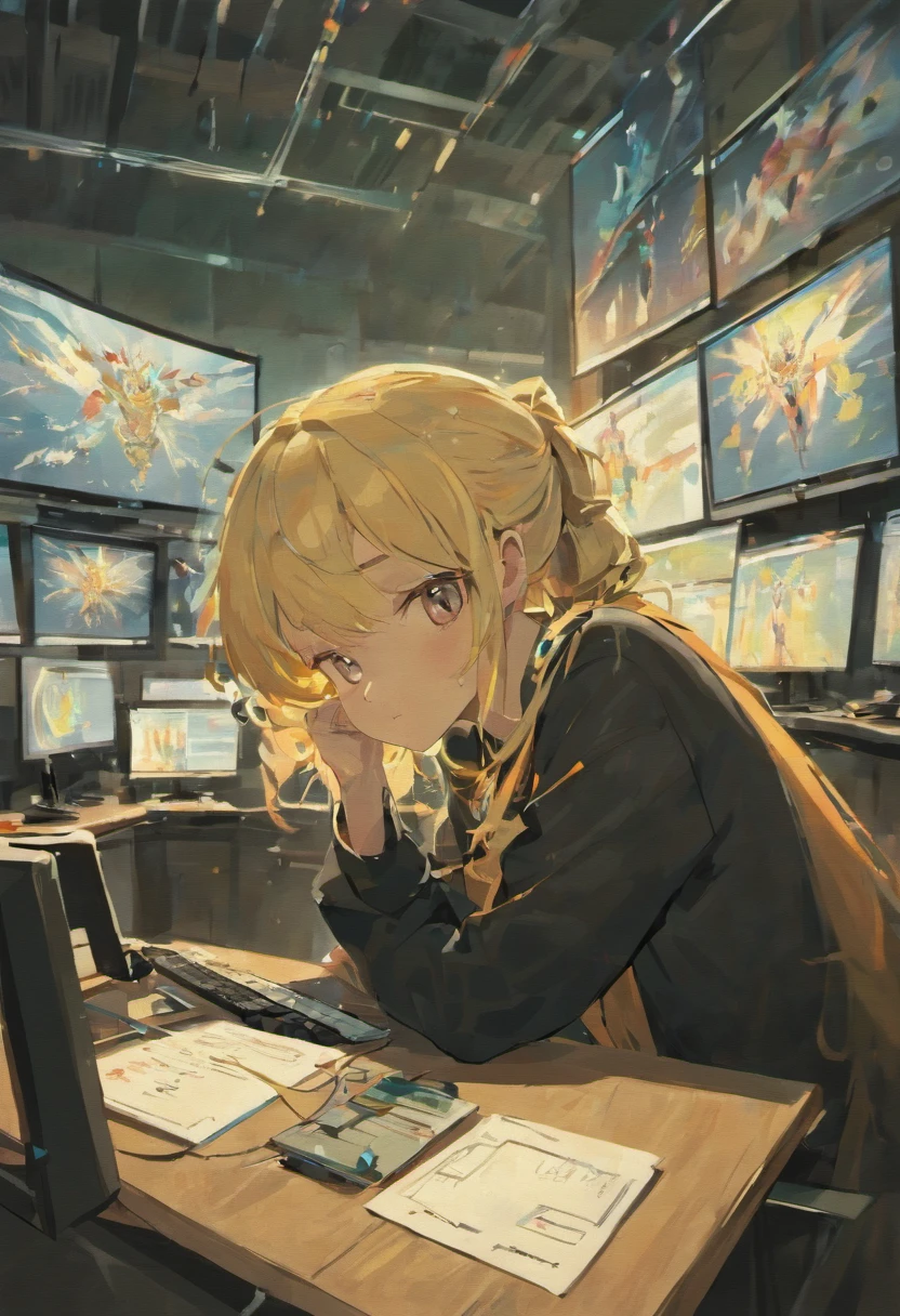 There's a man sitting at a desk with two computer monitors, sentado em um computador, sentado em frente ao computador, olhando para o monitor, displaying stock charts, sentado em uma mesa de computador, na frente de um computador, trading, trading stocks,