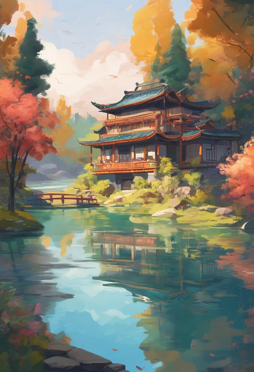 Trees reflected in the lake，The background is the house, author：Xia Yong, author：Cheng Jiasui, author：Yu Zheding, author：Wang Duo, Amazing composition, author：Shang Xi, author：Dai Xi, author：Shi Rui, Perfect composition Artem Demura, amazing simple composition, beautiful reflexions, author：Ji Sheng