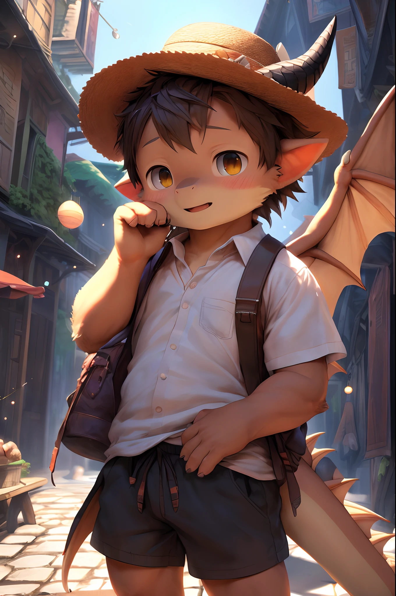 Solo,(komono:0.8),(Shota,,cub,Young,tchibi,bishounen,Petite,short stack,Adorable:1.1),(Anime face,Kawaii expression,cute fang),(Handsome:1).
break
Brunette male pupils, A ((((Dragons)))) Has ((Dragon horn)), Short-sleeved shorts, wearing long cloaks, a straw fedora hat,There are two streamers on it,Countless wind chimes, The green flute sits on the back of a large bird made of water, Behind him were more birds.
Break
(Cinematic lighting), ((Detailed background)), ((Looking down)), (((three fourths view))), (((flustered))), (bedroom eyes),(rough breath),(Happy mouth),(Seductive),(Lust),(half body shadow),Pink paw pads,clawed paws,4 fingers,3 toes,Delicate muscle lines,(detailed bulge:0.5),(erection under clothes:0.5),(flaccid:0.5),(Not retracted_Wrapping:0.5),(Animal_:0.5),(_Tip:0.5),(Leaking_how to:0.5).
break
Ultra-detailed,(NSFW:1.2),Colored digital line art,Photorealistic,(Flat color:1.2),thick outline,(limited palette:1.1),Game CG,(。.3D:1.2),(Photorealistic:1.2),(Masterpiece,Best quality,Great,Highly detailed CG unity 8k wallpaper,Super fine illustration:1.2),Extremely detailed,voluminetric lighting,Best shadows,(Depth of field,Particles of Light,Cinematic lighting:1.1),wind lift,speed-line,offcial art.
Break
(author:Lin Dong:1.25),(by Blotch:1.25),(author:Mamado:1.1),(author:Xia Huaiting:1.1),(By Telson:1.1),(author:Taran Fidler:1.1),(author:Kilver:1),(author:Oxford 2199:1),(By Syuro:1.2),(author:S1M:1.2).
break
Bright colors,shaded,countershading,High contrast,Photography \(artwork of a\),(Realistic:1.2),(hi,It's nothing,absurd res:1.2),Perfect anatomy,Anatomically correct,Detailed,Detailed face,Detailed eyes,(Realistic fur,Detailed fur:1.25),Detailed background,amazing background.