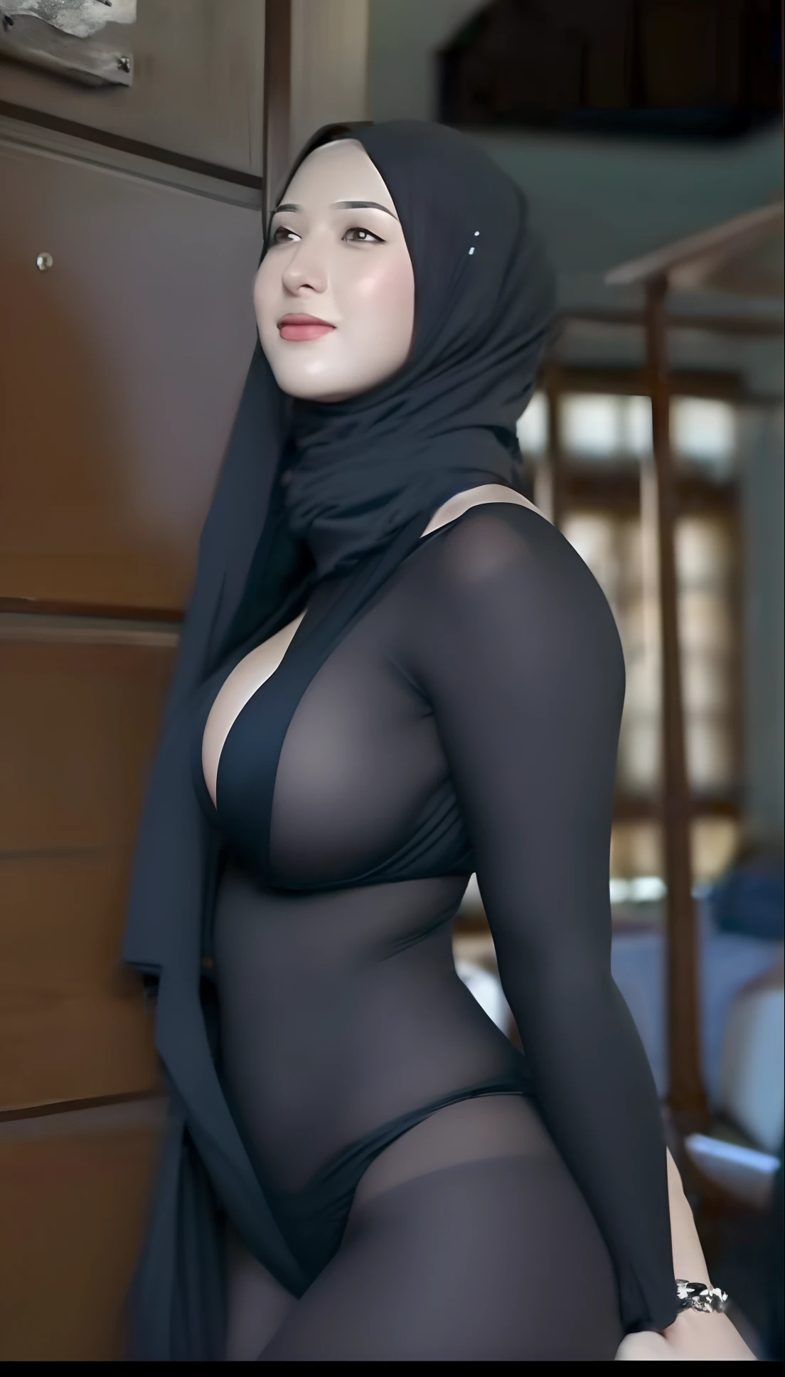 Top quality, big breasts, big boobs, hard tits, breasts focus, nude, nsfw, thin waist, thick thighs, white laced lingerie, black micro bikini, sexy pose, seductive pose.