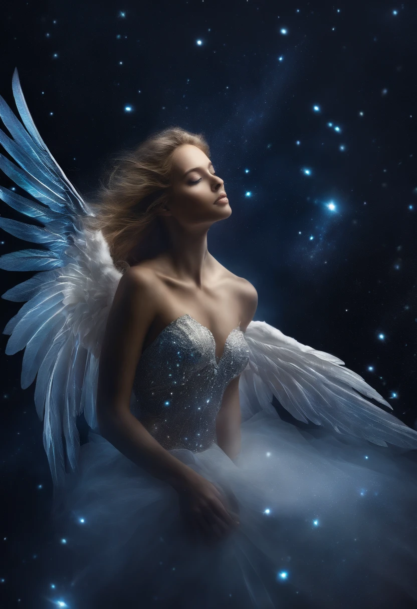 cosmic fallen angel, olhos claros brilhantes, Biomechanicals, estranho, assustador, Pesadelo, cores muito brilhantes, light particles, com luz brilhante, Mshiff, Arte do papel de parede, Papel de parede UHD