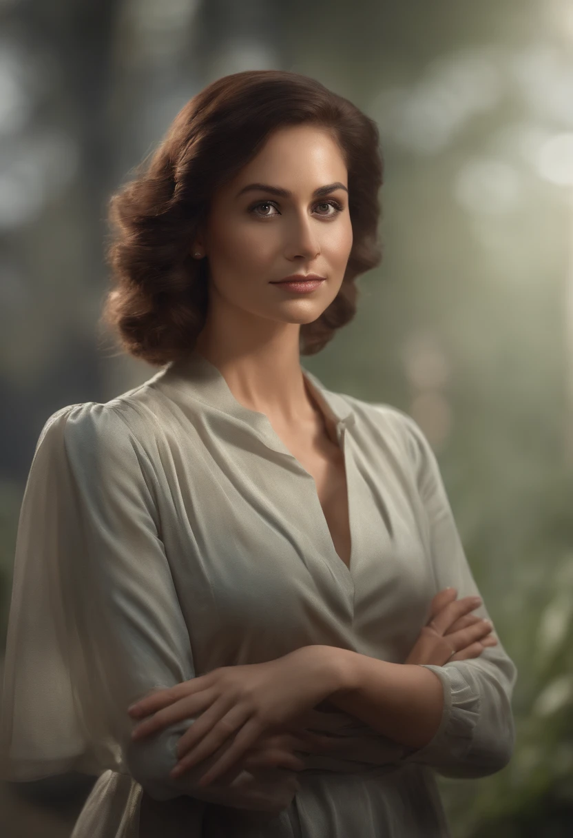 Masterpiece, Excellent, (Office: 1.8), CG drawing with ultra-high detail, standing, 1 royal sister, Angry, Woman with short tan hair, tiered dress, Hands crossed at waist, Facing the audience, illustration, Wide-angle panorama
