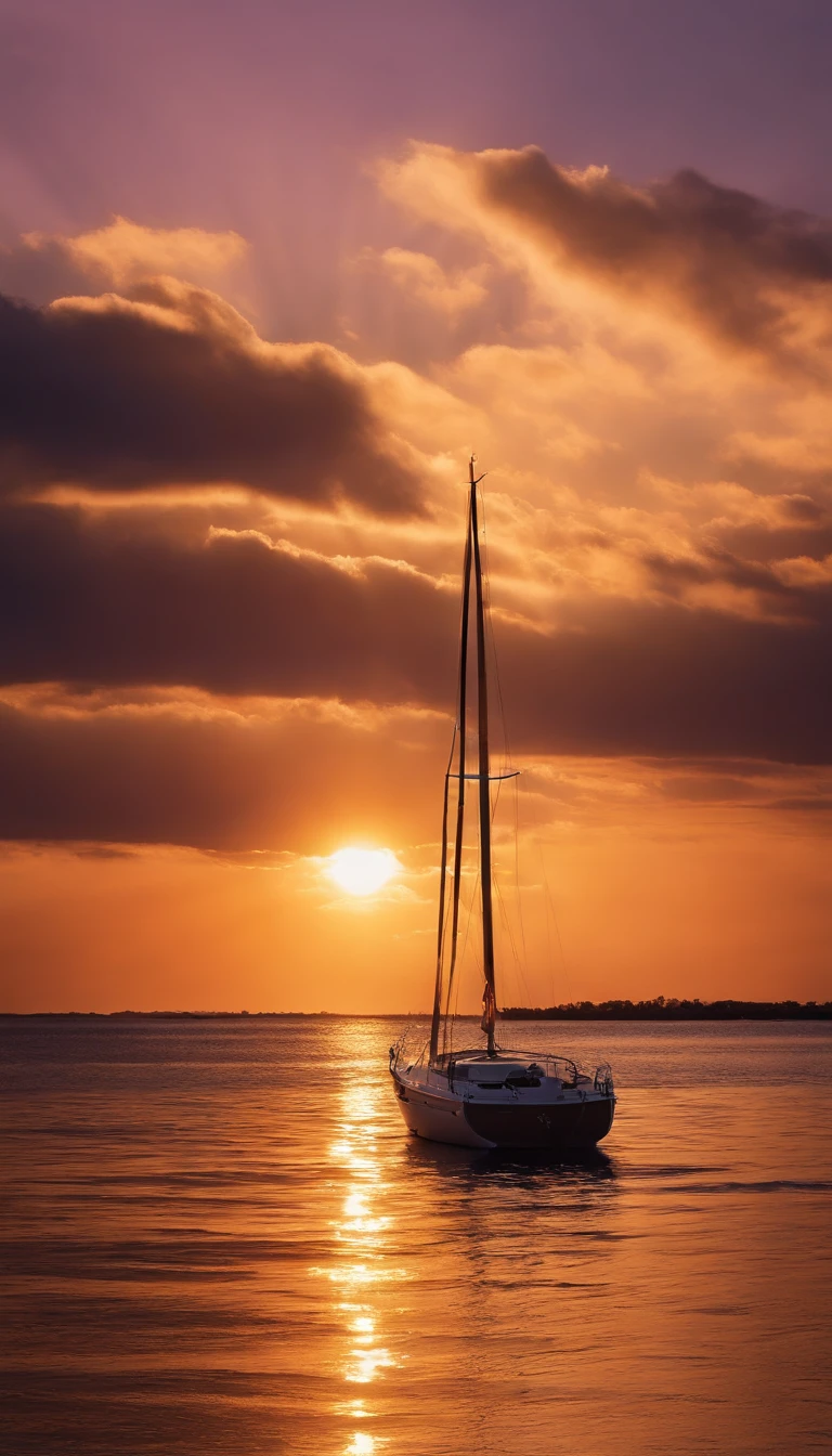 A girl on a sailboat, sailing through the sea, with the wind and waves guiding her journey, against the backdrop of a beautiful sunset. The girl, with flowing golden hair, is wearing a white sailor outfit, with a red scarf flowing in the wind. Her eyes are bright and full of determination as she looks out onto the horizon. The sailboat is made of polished wood, with intricate details and vibrant colors, reflecting the sunlight. The sail is billowing in the wind, with shades of blue and white, symbolizing freedom and adventure. The sea is calm yet alive, with shades of turquoise and deep blue, shimmering under the warm glow of the setting sun. Seagulls fly above, their wings catching the golden rays of light. The sky is a picturesque canvas, with hues of oranges, pinks, and purples, creating a breathtaking sunset scene. The scene is bathed in warm and soft light, casting a tranquil and nostalgic ambiance. The overall image is of the highest quality and resolution, with every detail finely rendered and realistic. The colors are vivid and vibrant, giving the image a sense of life and energy. The style is a mix of realism and impressionism, capturing the essence of the moment. The lighting is soft and diffused, creating a dreamy and romantic atmosphere.