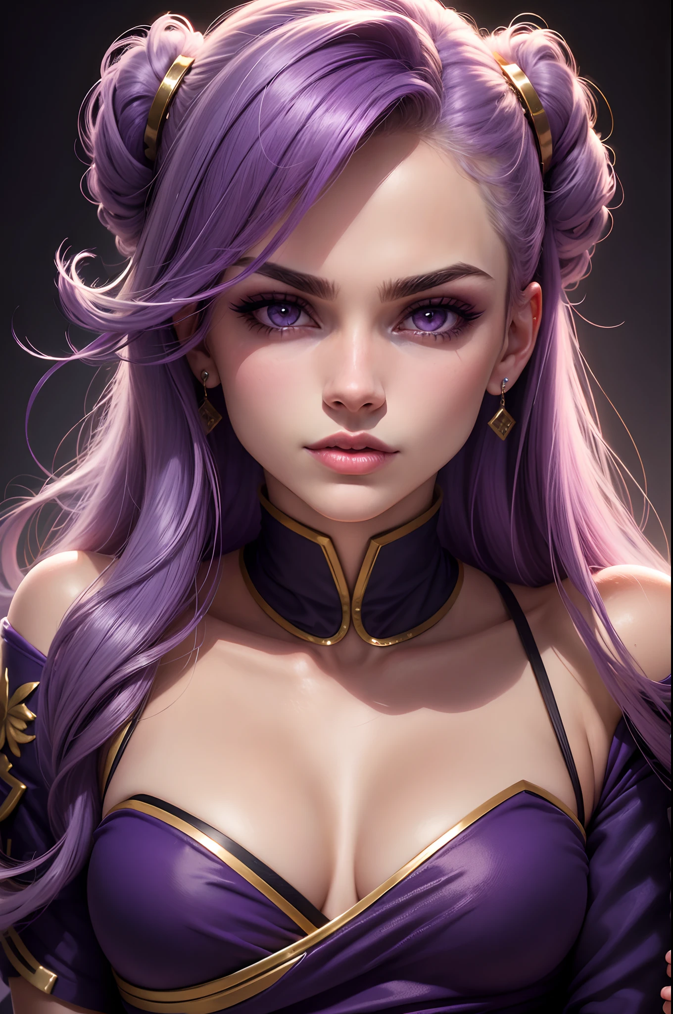 (32k) 16k, 8k, 4k, Cara super fina, boca pequena, lip-biting makeup, efeminado, cabelo roxo, Purple eyes, high resolution, perfeito. retrato.