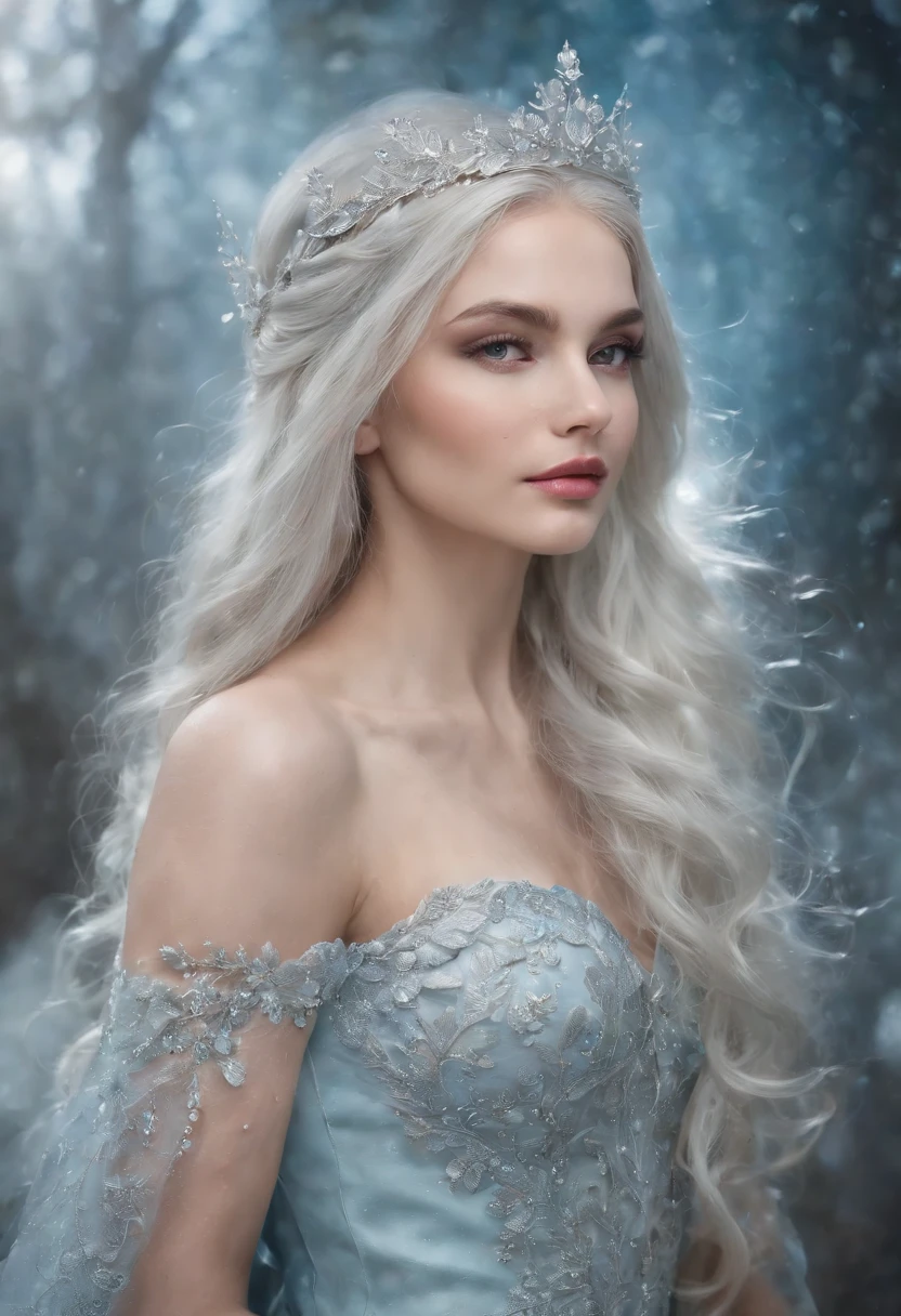 avantgarde fashion shot of an incredibly adorable ice queen playing with shimmering fairy magic, cute eyes looking at camera!!!,The primary focus of the composition should be the seamless fusion of the grey hair, grey eyes, and roots, with magical pixie lights, intricately detailed elven clothing, filigree, flowers, vibrant, ornate, sharp focus, inkflow, oil splash, TINY water drops, inksplash, paintsplash, running paint, running ink, incredible depth, intricate details, cinematic, dramatic lighting, beautiful light and shadows, clear contrast, intricate, hyperdetailed, meticulously detailed, a masterpiece, whimsical fantasy" HDR. UHD. -style raw --ar 5:6 --s 750, super long hairs, very long hairs, highly detailed hairs, absurdly long hairs, voluminous long hairs, straight posture