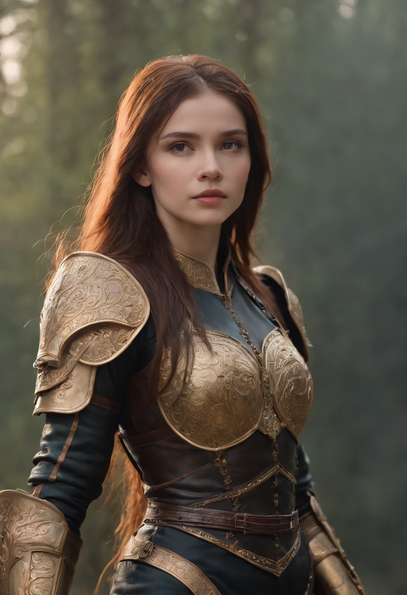 1 powerful girl with upgraded armor with horrible background, gear list on right side and their skills also mentioned, 8K UHD,super long hairs, very long hairs, highly detailed hairs, absurdly long hairs, voluminous long hairs, straight posture