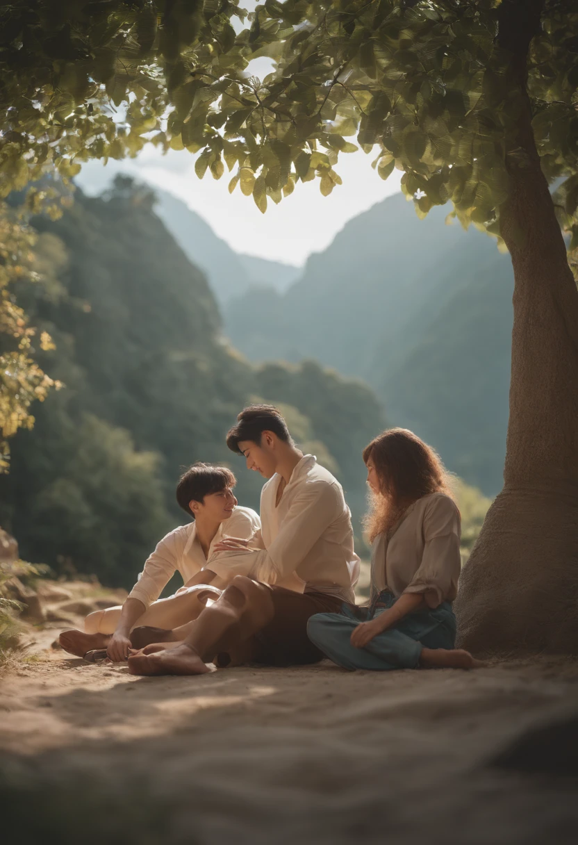 they are two people sitting on the ground with one person laying on the ground, happy!!!, けもの, 🐎🍑, 🚿🗝📝, muscular!!, 8k!!, official, 4 k ), 4k), 8k!, 4 k post, 4k post, sakimichan, muscular!