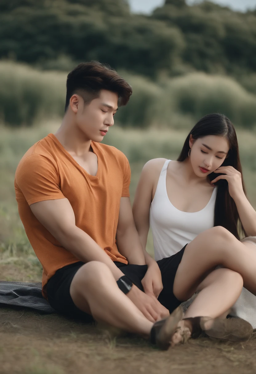 Christina Kim, Danish -Korean, freckles ,proud and confident in her pose,38DD-24-36 womanly feminine beautiful woman completely totally nude,AI influencer and with, a handsome , muscular,young , Chinese male Devon Chan who gets his large penis and beautiful testicles, sucked by Christina model being photographed in the Serengeti plaines of Africa with a beautiful male adult lion