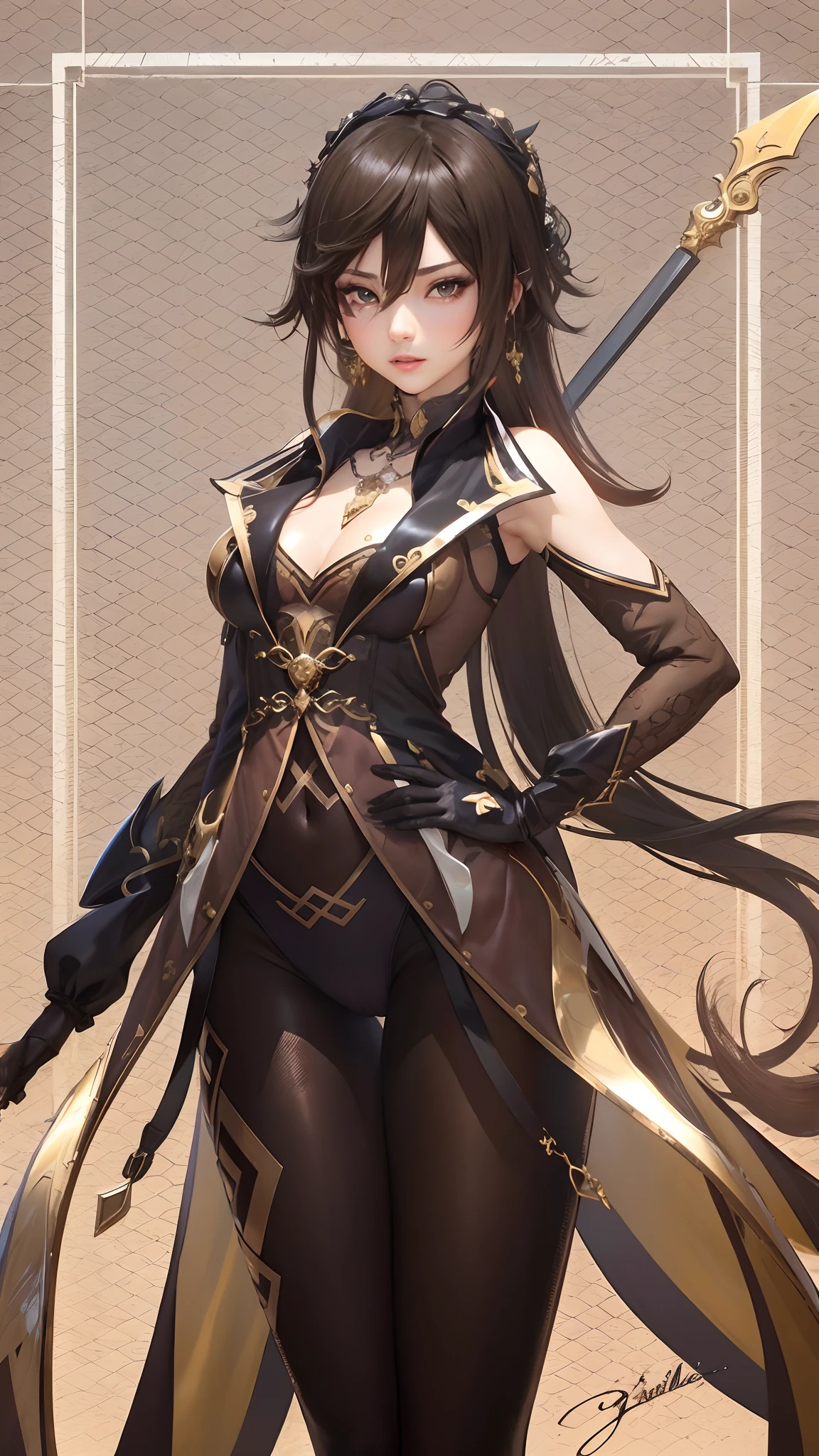 (masutepiece: 1.3), (max resolution: 1.2), (Ultra HDTV: 1.2), cinematric light,  Detailed eyes and skin, detailed facial features, Resolution in 8K, Perfect Style, Beautiful face, acurate, Anatomically correct, Highly detailed facial and skin texture, Detailed eyes, 二重まぶた, tthin eyebrows, Glitter Eyeliner: 1.2, Natural cheeks, shinny skin, Fair skin: 1.2, Shiny little necklace, (Glossy lips: 1.4), (State-of-the-art clothing:1.2)、 (mischievous look: 1.2),Little Devil Woman , Highly detailed facial and skin texture, Detailed eyes, large shiny earrings, shiny lips: 1.4,Exposed cleavage，Full-body angle of view，Beautiful eyes， long, A sexy，Have sex appeal，Dynamic angle of view，Pose Seductive，Physical beauty，long legged，beauty legs，Thin leg。