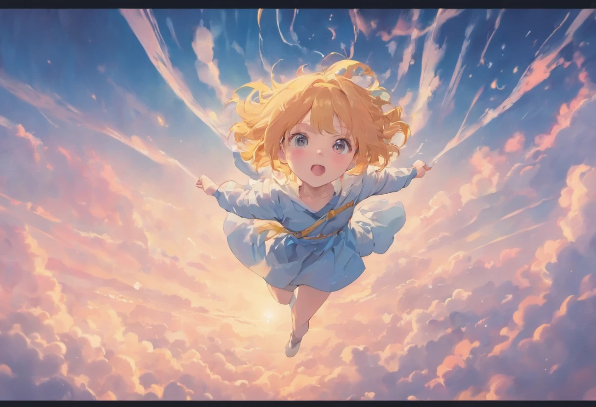 masterpiece, best quality, movie still, 1girl, floating in the sky, cloud girl, cloud, (close-up:1.1), bright, happy, fun, soft lighting, (Bauhaus, shapes, lines, abstract:1.1)