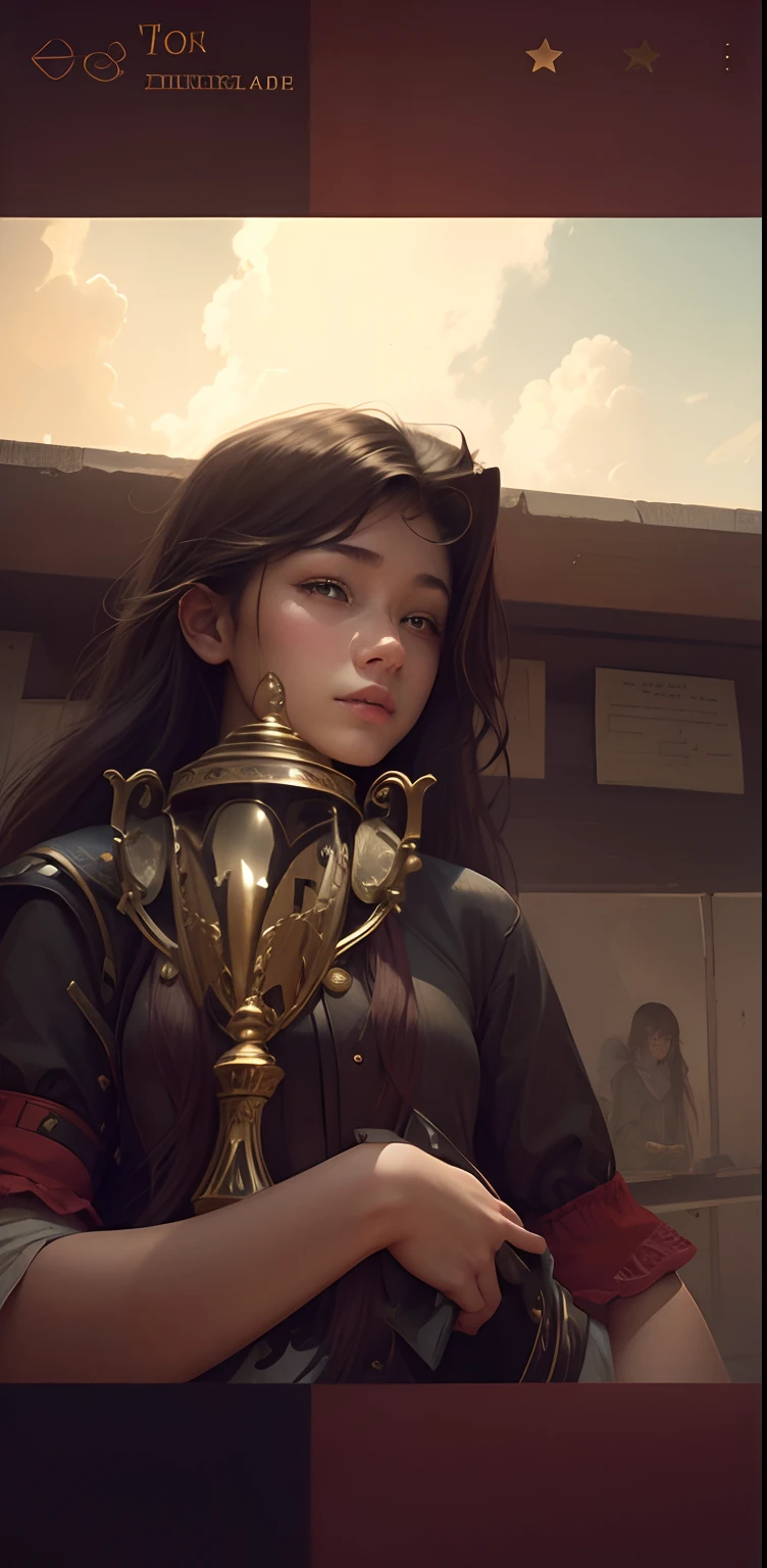 Girl holding throphy with long hair