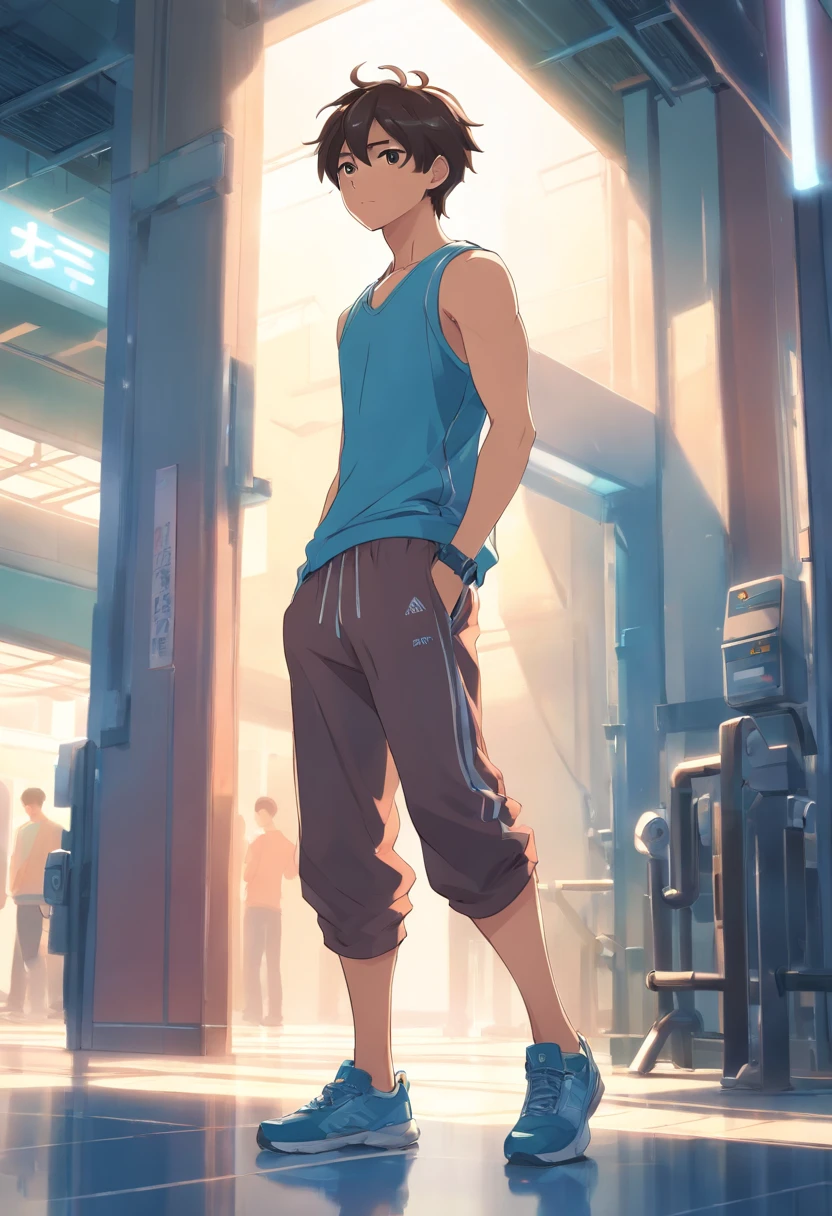 male people age 30s asian human short-haired Thin macho traning trainingwear Pants Style training gym
