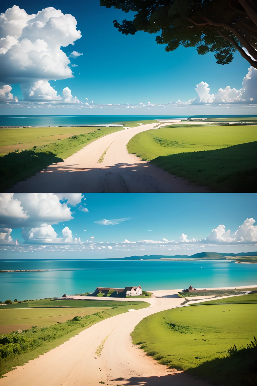 You can see the island on the horizon, you can see the sky, and in the fields in front of you, you can see a little of the ancient Stone Age ruins and a little bit of the dirt road