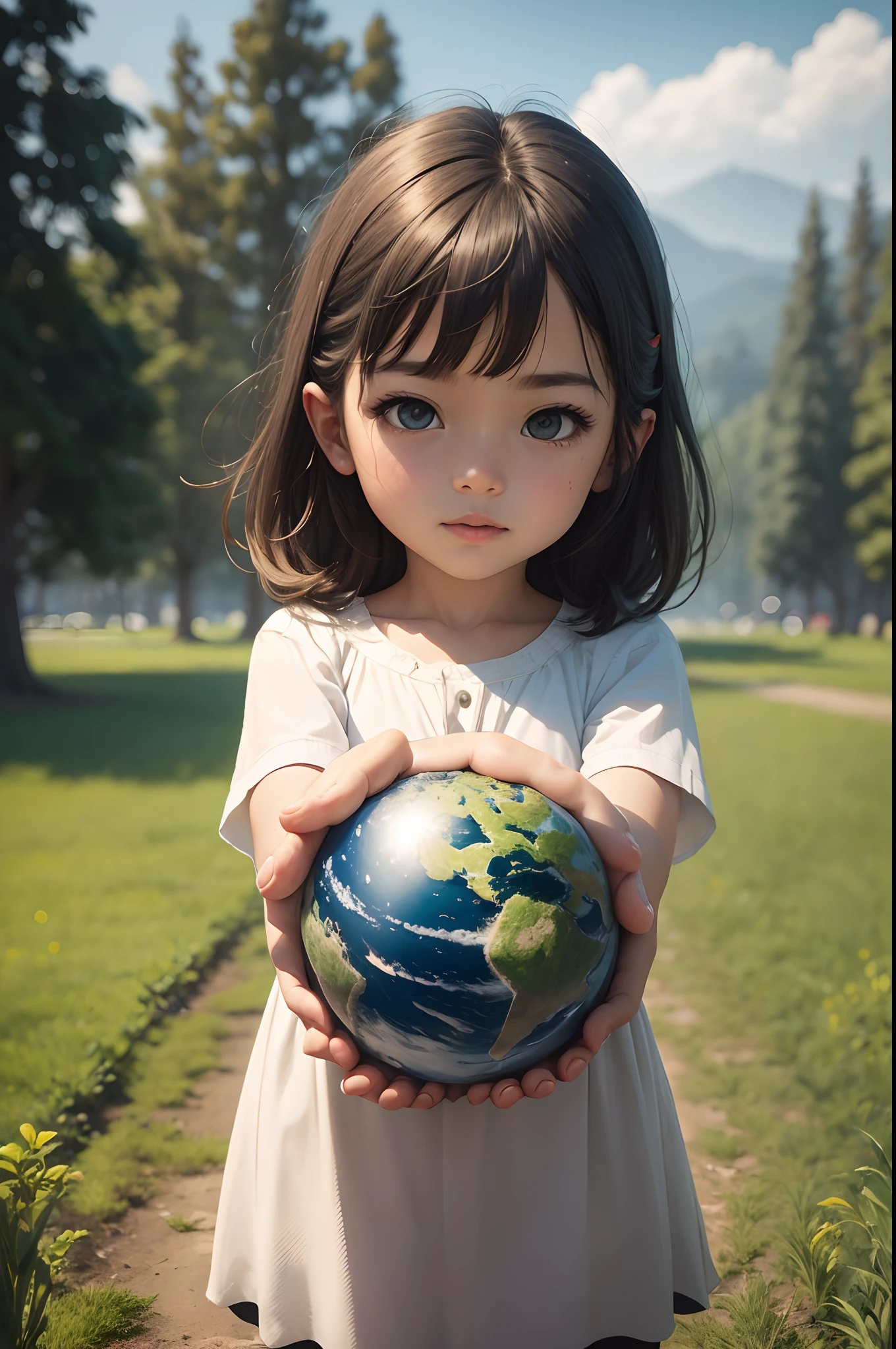 make a hugging earth with nature background 3d pic and HD