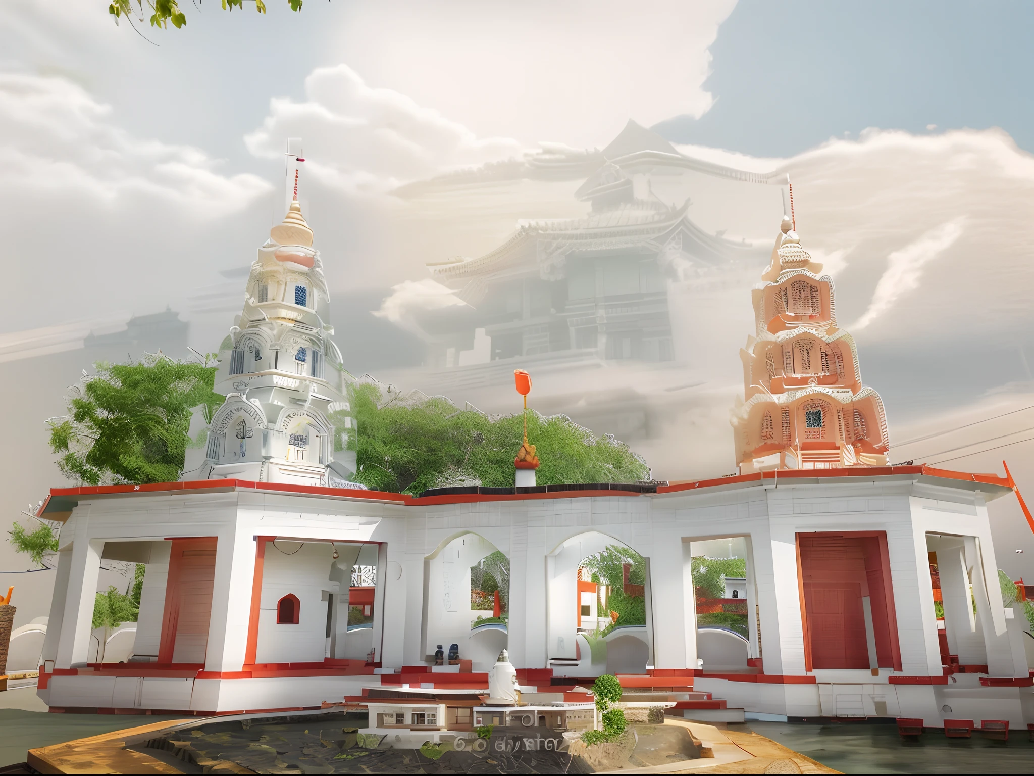 there is a white building with a red roof and two towers, temple background, temple in the background, a temple, indian temple, temple, full front view, kalighat highly detailed, full - view, in front of the temple, photo taken with sony a7r camera, shaved temple, front-view, hindu temple in background, taken with sony alpha 9