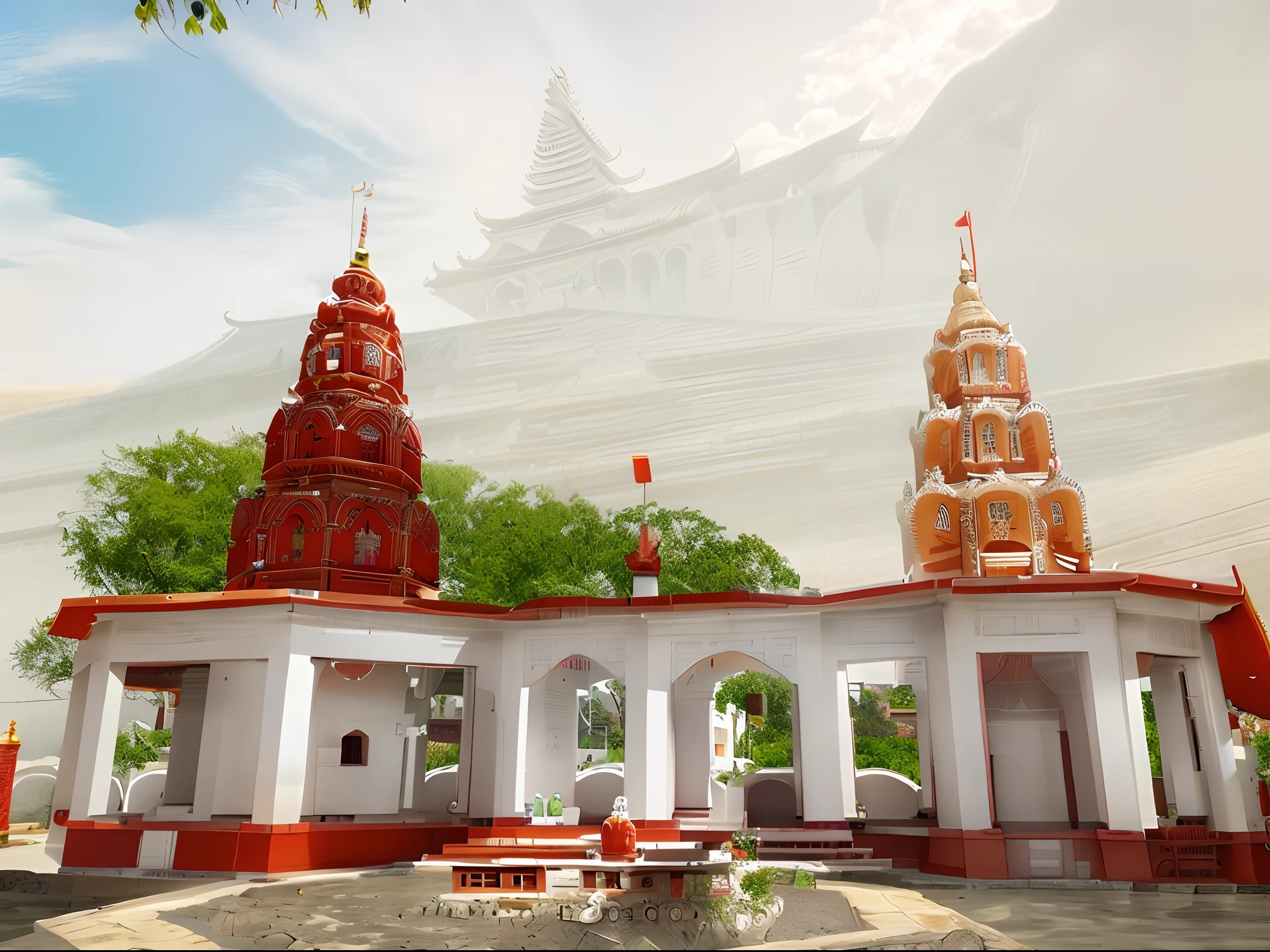 there is a white building with a red roof and two towers, temple background, temple in the background, a temple, indian temple, temple, full front view, kalighat highly detailed, full - view, in front of the temple, photo taken with sony a7r camera, shaved temple, front-view, hindu temple in background, taken with sony alpha 9