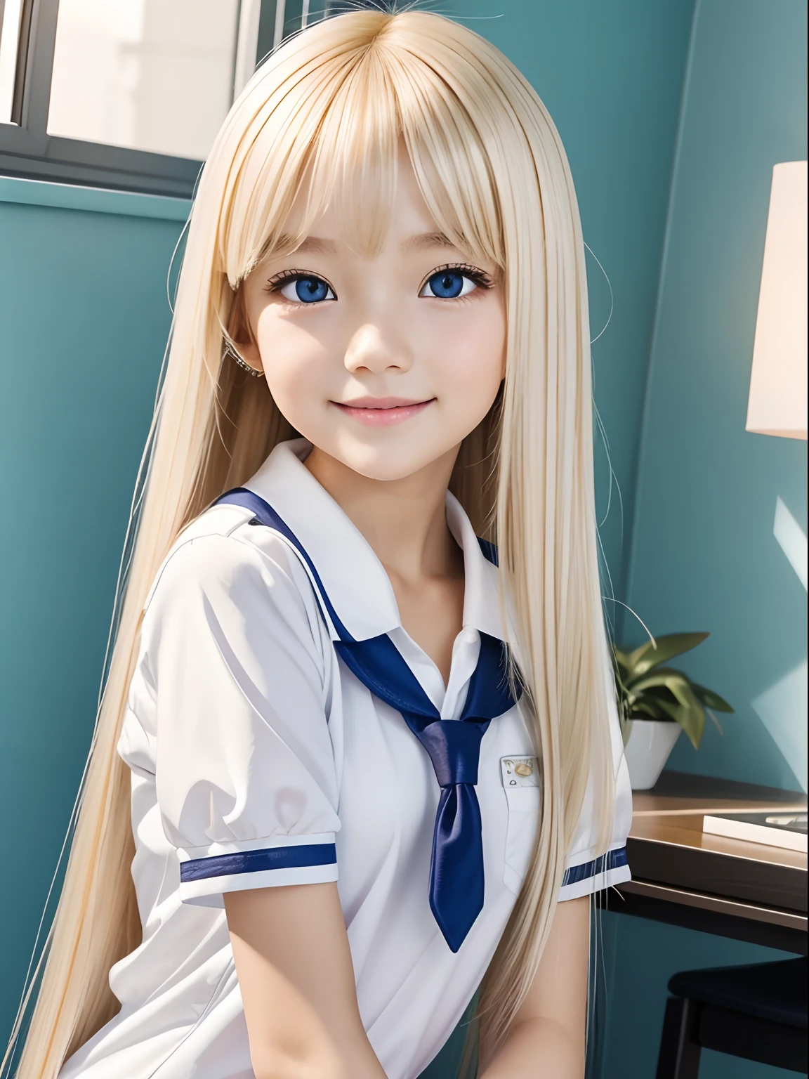 portlate、School Uniforms、bright expression、The cutest face in the world、Young shiny shiny white shiny skin、The best good looks in the world、ultimate beauty girl、The most beautiful and bright blonde hair in the world、shinny hair、Super long silky straight hair、Beautiful bangs that shine、Glowing crystal clear and attractive light blue eyes、Very beautiful nice cute girl、Lush bust