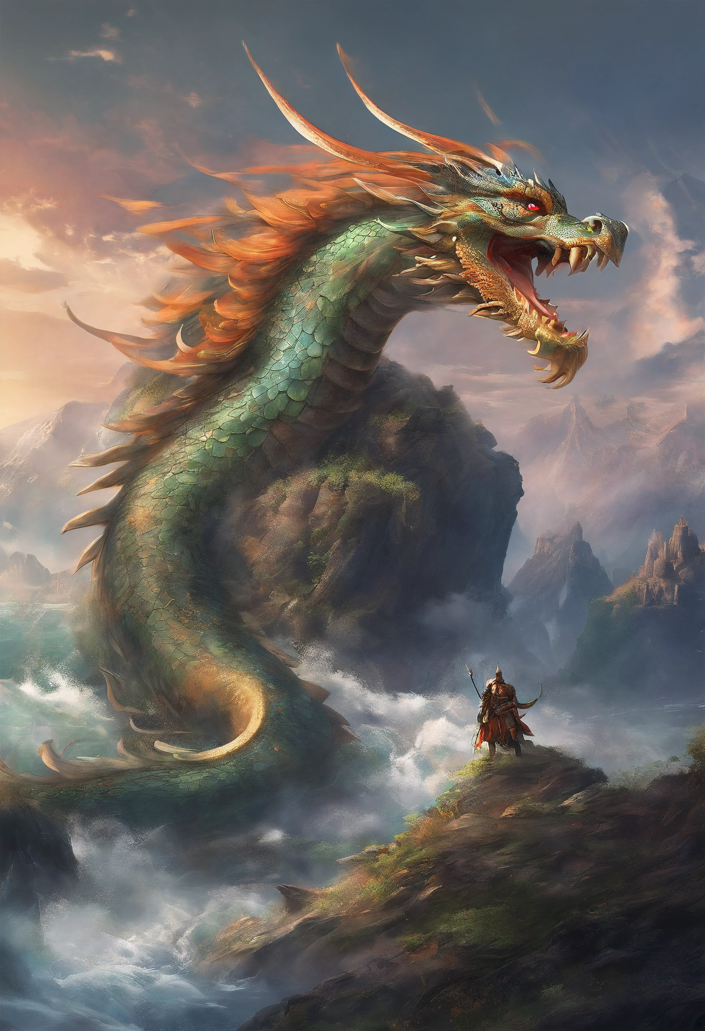 Dragon turtle，Huge, Heavy tortoiseshell shell，Chinese leader，The long tail of the snake，Huge waves，China-style，oc rendered，super-fine，high qulity，8K high resolution，ultra - detailed