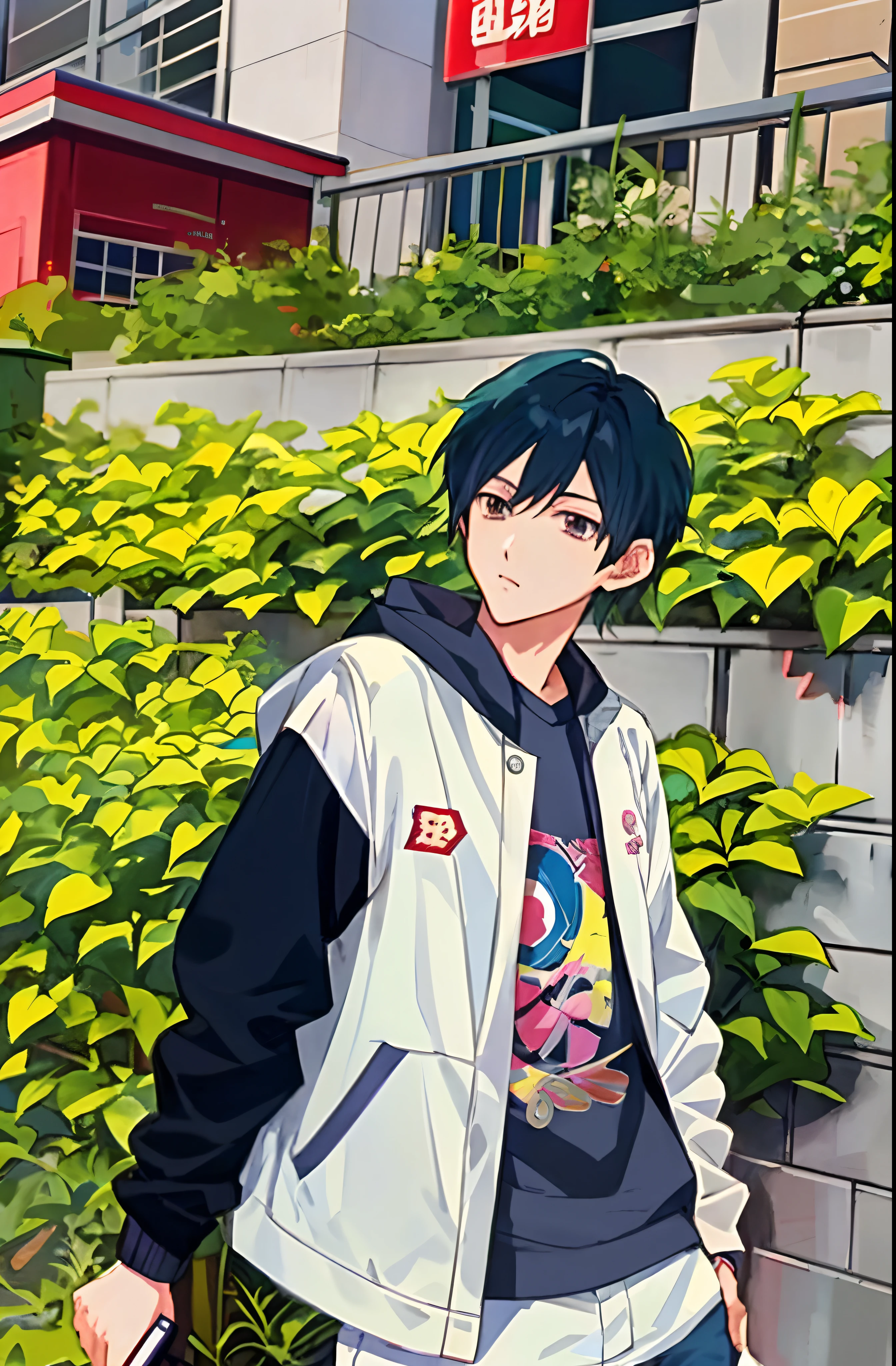 anime boy in a jacket and jeans standing in front of a building, handsome anime pose, high quality anime artstyle, anime boy, inspired by Bian Shoumin, male anime style, digital anime illustration, smooth anime cg art, shuushuu anime image, inspired by Kun Can, anime artstyle, anime style. 8k