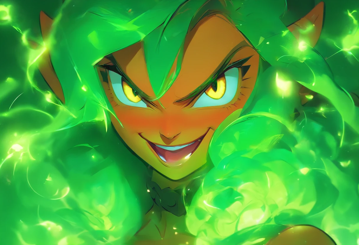 a close up of a woman in a costume with purple hair and purple glowing eyes, glowing green pumpkins, lois van baarle and rossdraws, artgerm and lois van baarle, artgerm and rossdraws, rossdraws cartoon vibrant, beautiful succubus, ross tran style, rossdraws 2. 5, inspired by Ross Tran, halloween art style, extremely detailed artgerm