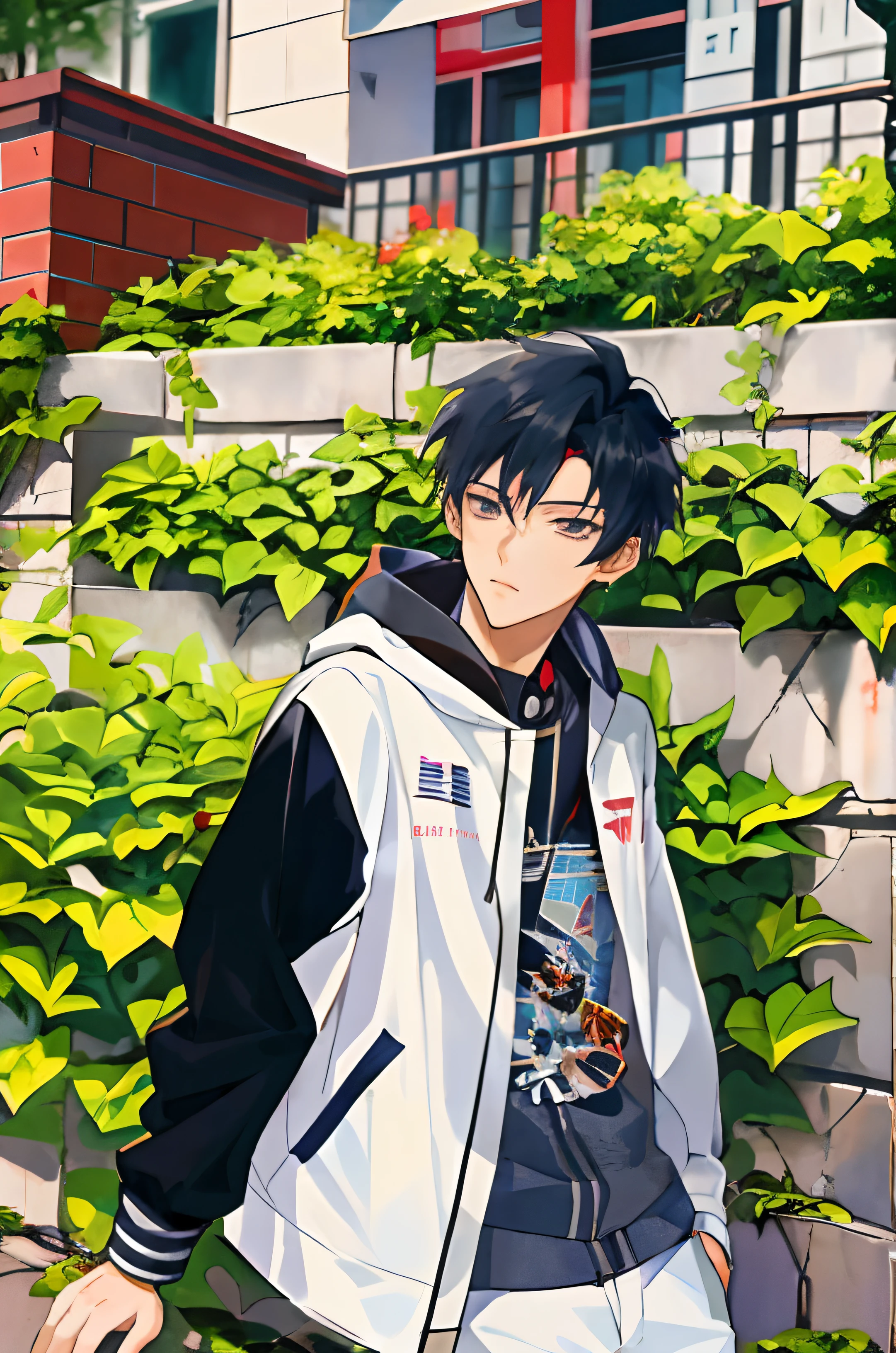 anime boy in a white jacket and black pants standing in front of a wall, anime boy, inspired by Bian Shoumin, high quality anime artstyle, handsome anime pose, male anime style, shuushuu anime image, young anime man, inspired by Kun Can, digital anime illustration, anime artstyle, artwork in the style of guweiz
