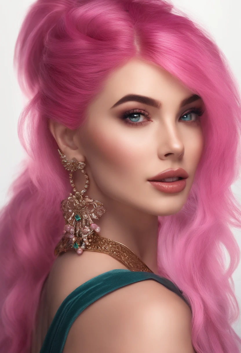 girl,Pink hair,,High ponytail,binding