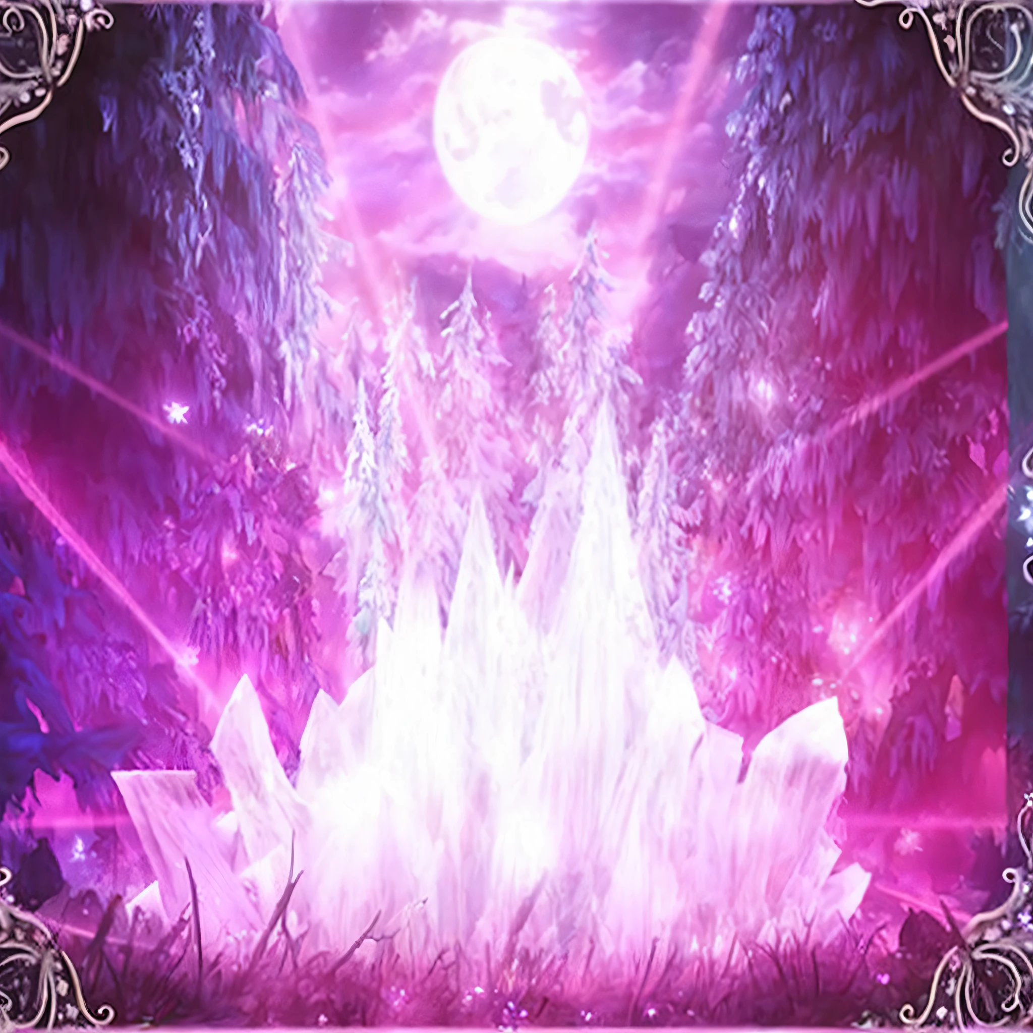 Picture of purple and black fireworks,The background is the full moon。, Magical background, Crystal Forest, magical forest backround, magical fairy background, Magical environment, concept art magical highlight, magical fantasy forest, magical clearing, entrance to ethereal realm, a magical forest in the background, magical forest background, Pink Forest, enchanted magical fantasy forest, a magical forest, Ethereal realm,amethyst