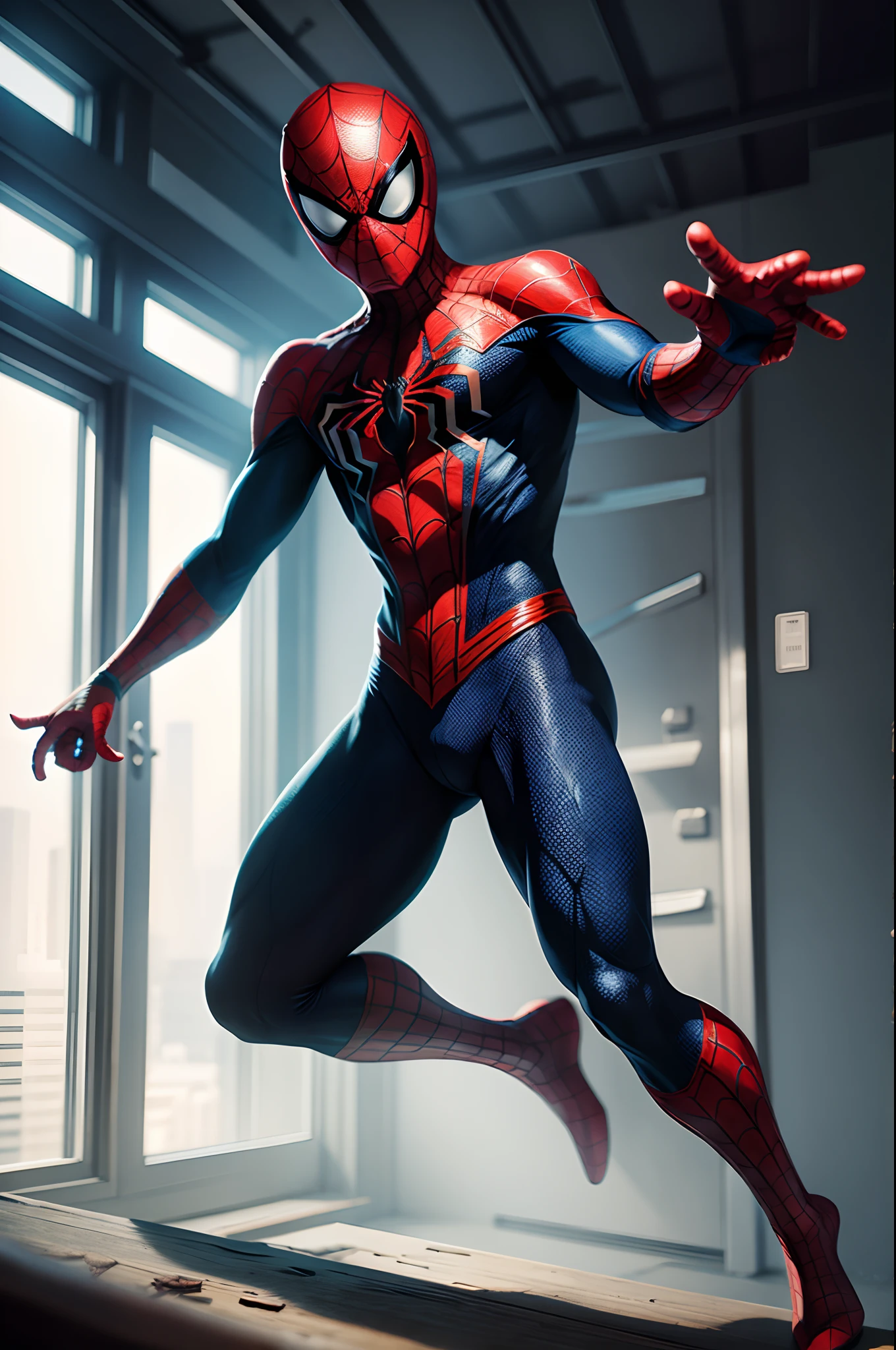 ager dressed as spider man black costume miles morales , Playing mobile game, view from a little further away Rio Grande do Sul Pampas , no electricity, in his bedroom