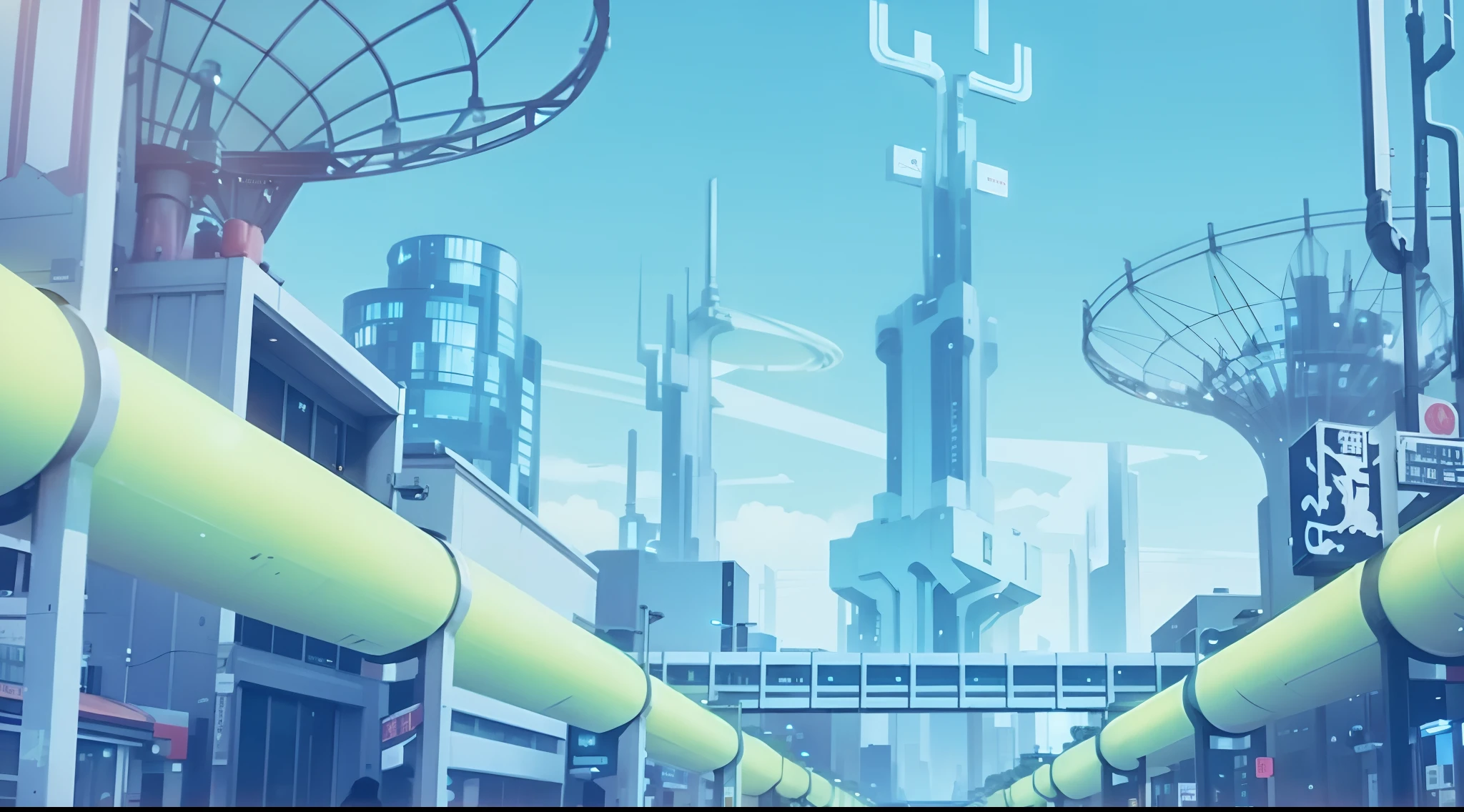In the daytime，clear skies，城市，Buildings，lamplight，bustling，Cyber City，neonlight，modern day，big city，