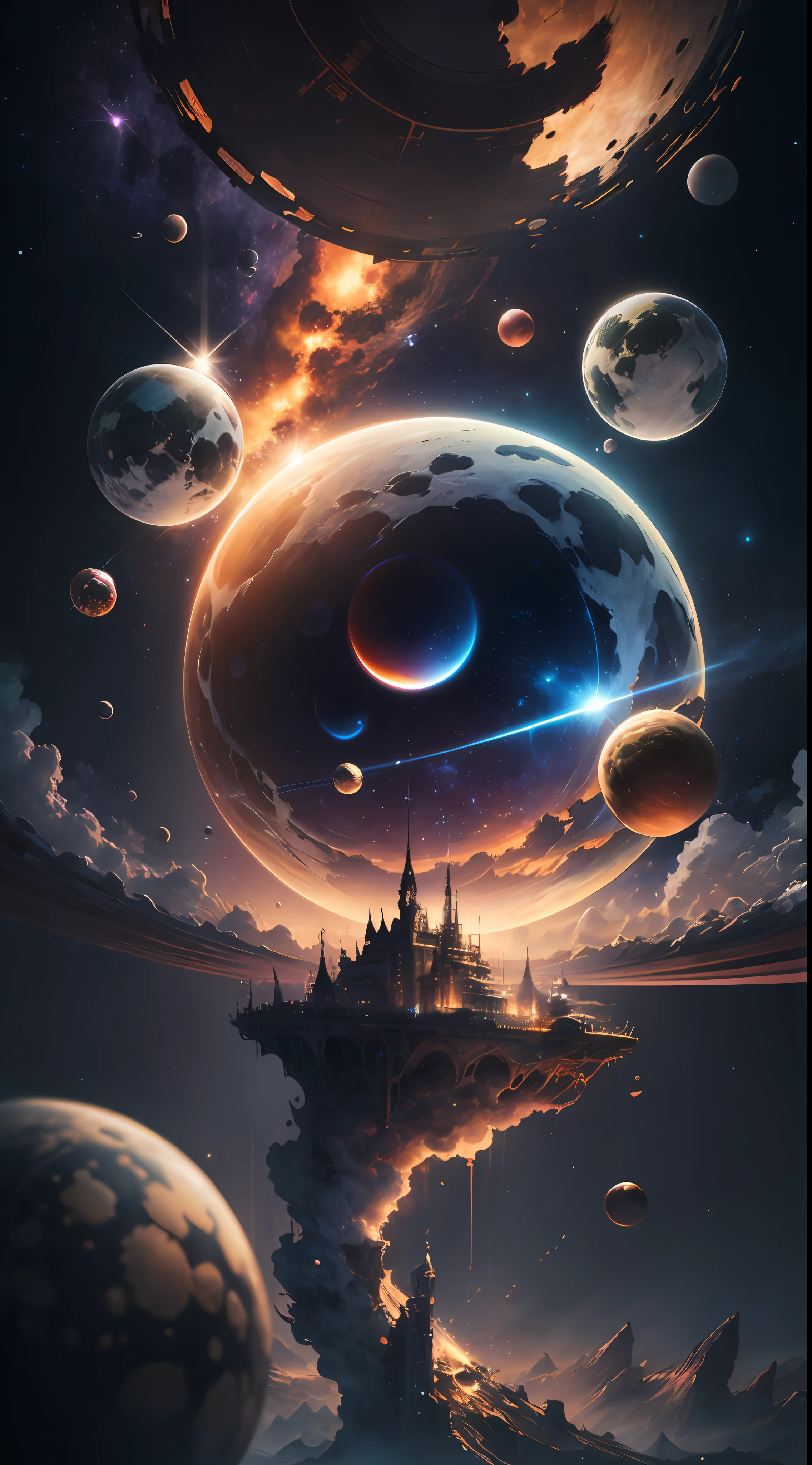 Ridiculous resolution, A high resolution, (巨作:1.4), hyper detailled,universes, spaces, afloat, --v 6