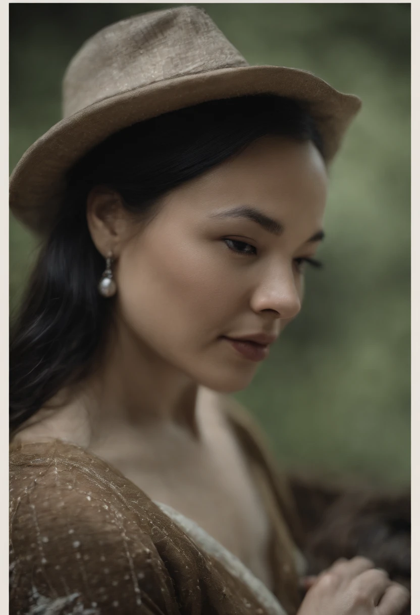 femele、35 year old、full body Esbian、Dark hair、poneyTail、smil、Blue jeans、Narrow-eyed、japanes、realisitic、Realistic、house wife、Summit of Mt、mountaineering、hiking、back lighting、the morning sun、Hats、rainy days
