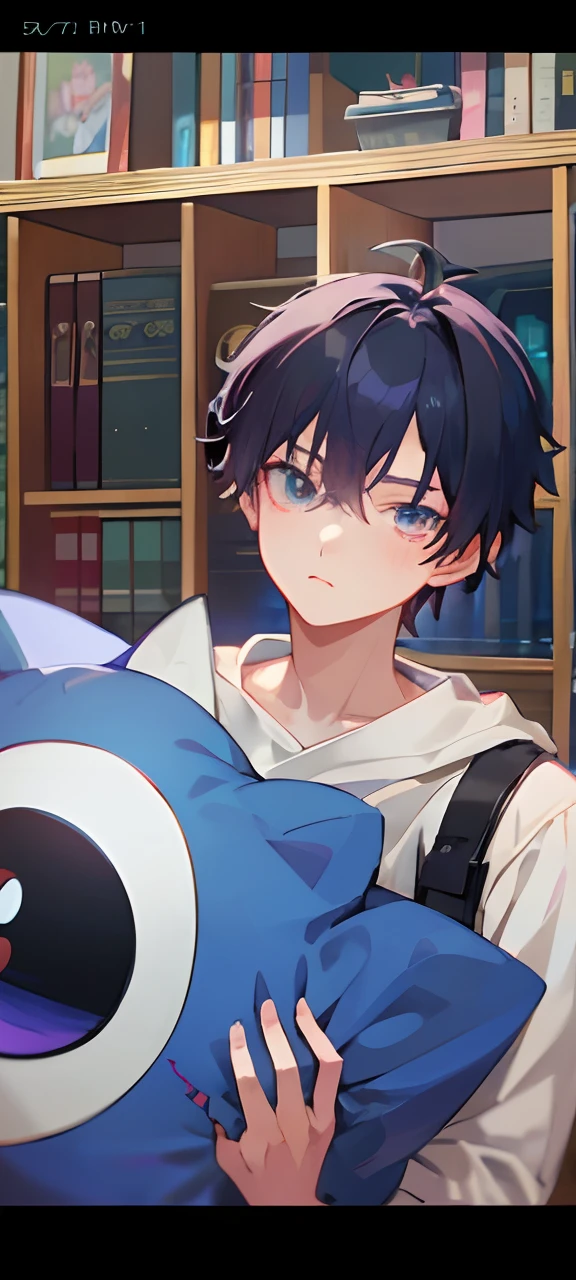 anime boy holding a pillow with a big eye on it, anime moe artstyle, 2 d anime style, anime boy, pixiv daily ranking, pixiv trending, pixiv style, anime-twitter, pixiv, top rated on pixiv, rin, avatar image, young anime man, isekai, trending on pixiv, anime style. 8k