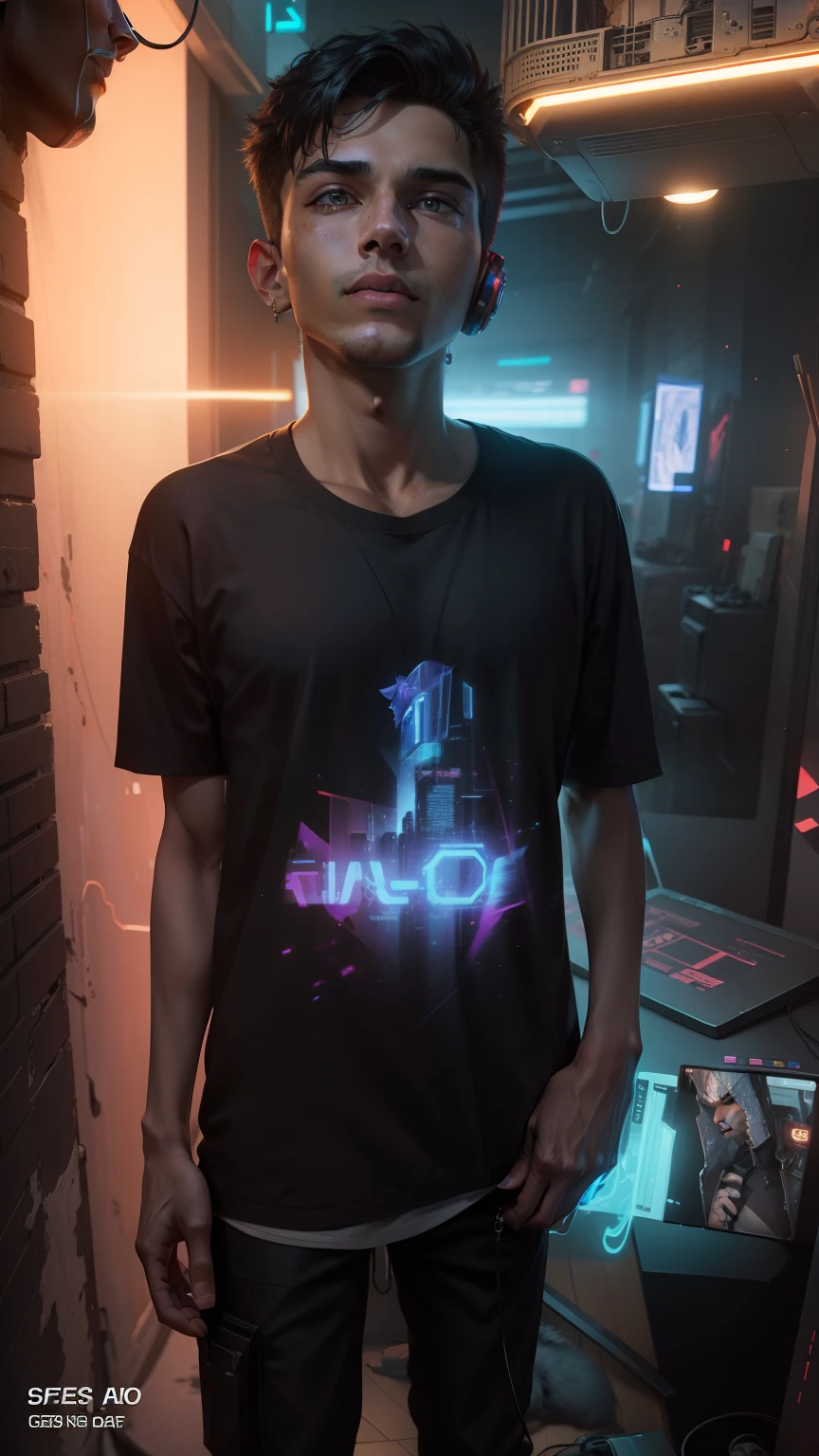 Change background cyberpunk handsome boy with cat.8k resolution ultra realistic