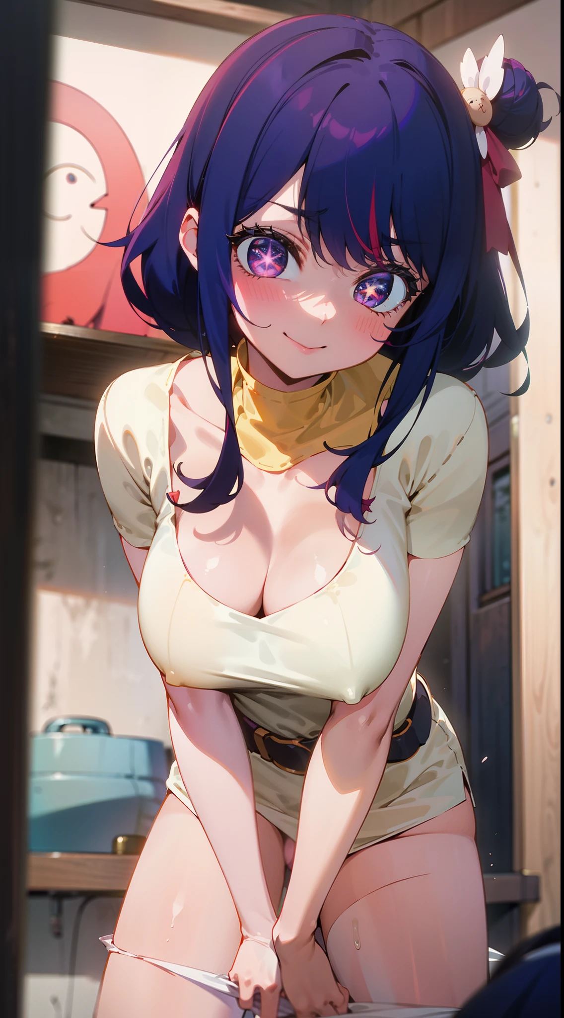 The best quality eyes：1.1），（tmasterpiece：1.2），sportrait，1girll，Ai Hoshino_（I push the child），Purple colored hair，Pink pick dye，Purple eye，Star-shaped eyes，idoly，Open clothes，cleavage，huge tit，hair-bun，Medium hair，Separate the breasts，outside，sonoko，White belt，ssmile， (Be red in the face:1.1)， florals, Pure_Innocent_Girl, PureErosFace_V1, (((depth of fields))), Pale and Lustrous Skin,Be red in the face，Red ears，long whitr hair，Single horsetail。，with no underpants，Vacuum exposure，Masturbation，with no underpants，Revelation，The vaginal opening is exposed，Vaginal opening valgus，Scratches，Masturbation，masturbated，Incontinence，milk，Exposing the vaginal opening，Vaginal opening，exposed