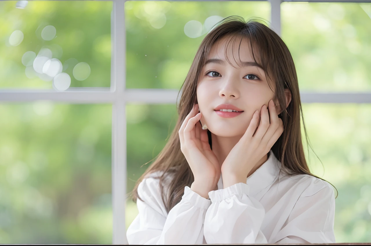 ((top-quality、8K、masterpiece:1.3)), A smile:1.2, Opening Mouth, full body Esbian,Long arms. foco nítido:1.2, Beautiful woman with perfect body shape:1.4, Slender Abs:1.1, ((dark brown hair)), ((naturey:1.3)), Highly detailed facial and skin texture, A detailed eye, 二重まぶた, photo realisti,High-fidelity photos,natural soft light, NSFW