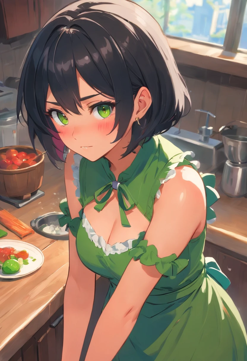 Big Japan rice balls,  cat girl (green short bob, green eyes)