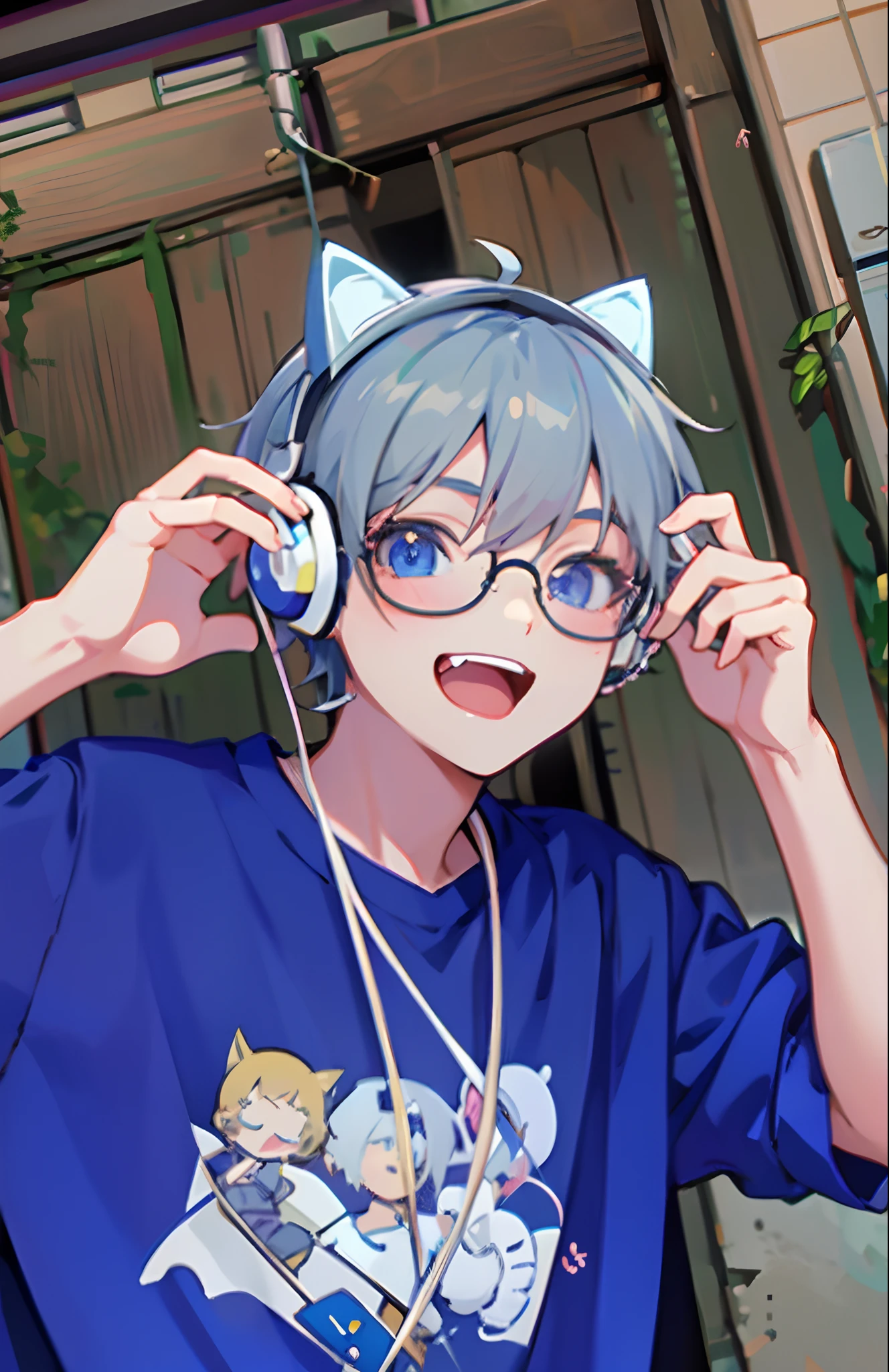 anime boy with headphones and glasses listening to music, anime moe artstyle, anime girl with cat ears, nightcore, 2 d anime style, anime catgirl, lofi portrait, wearing cat ear headphones, boy with cat ears and tail, anime cat, sakimichan, kawacy, girl with cat ears, cute anime catgirl, anime boy, anime ears