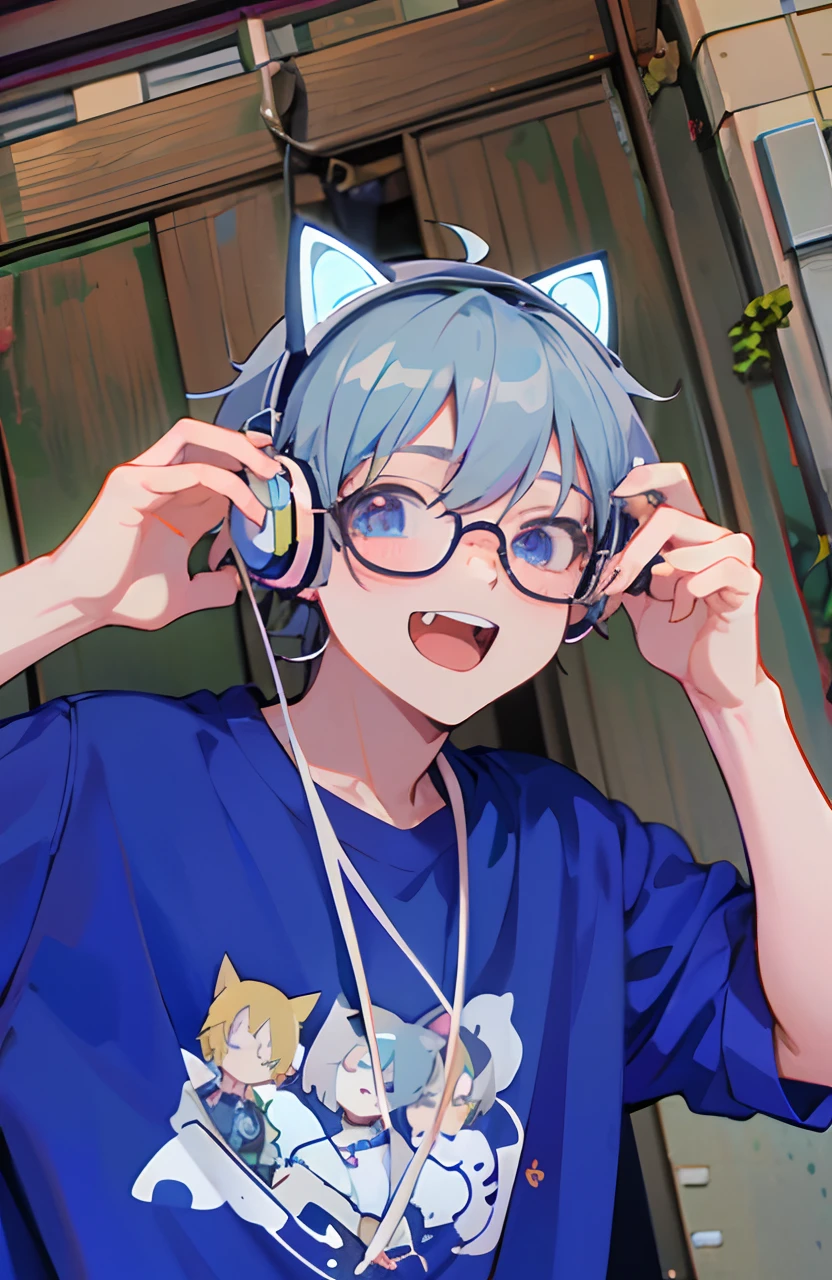anime boy with headphones and glasses listening to music, anime moe artstyle, anime girl with cat ears, nightcore, 2 d anime style, anime catgirl, lofi portrait, wearing cat ear headphones, boy with cat ears and tail, anime cat, sakimichan, kawacy, girl with cat ears, cute anime catgirl, anime boy, anime ears