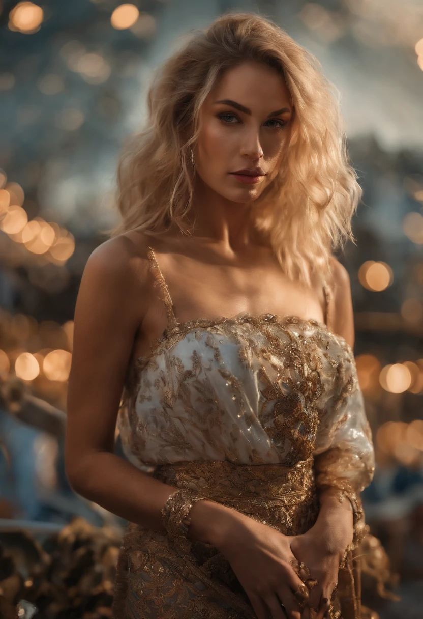 best quality,ultra-detailed,realistic,high-res,photography,portraits,colors: vibrant,lighting: studio,medium: digital painting,a girl holding an NFT article,shiny golden hair,beautiful detailed eyes,lips with a hint of a smile,stylish outfit with futuristic elements,standing in front of a vibrant background,artistic brushstrokes,bokeh lights in the background,expressive pose,showcasing the NFT article with pride,immersing the viewer in the world of digital art.