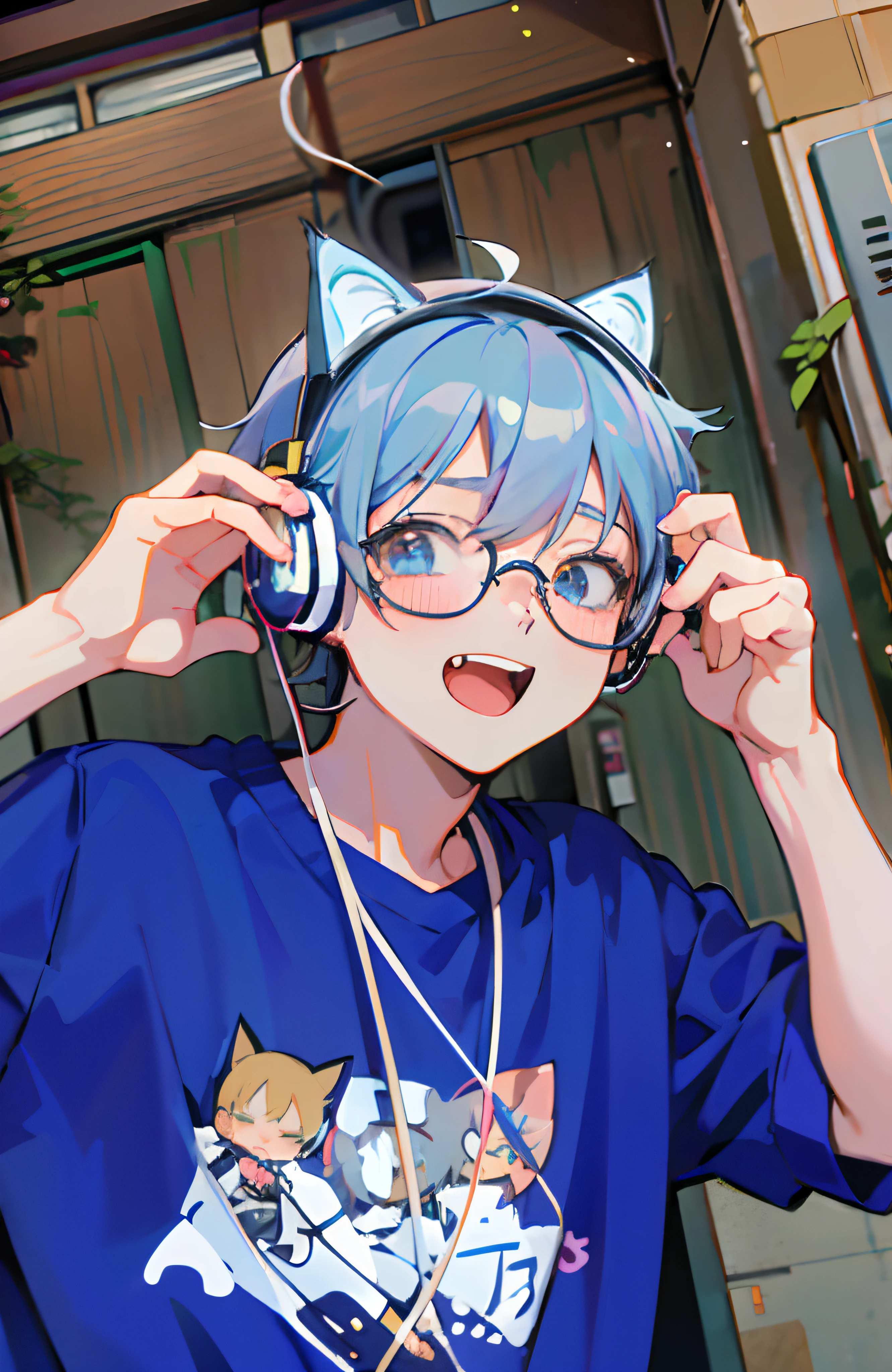 anime boy with headphones and glasses listening to music, anime moe artstyle, anime girl with cat ears, nightcore, 2 d anime style, anime catgirl, lofi portrait, wearing cat ear headphones, boy with cat ears and tail, anime cat, sakimichan, kawacy, girl with cat ears, cute anime catgirl, anime boy, anime ears