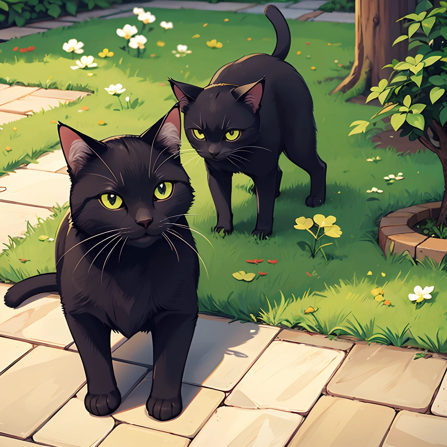 A cat looking for a four-leaf clover