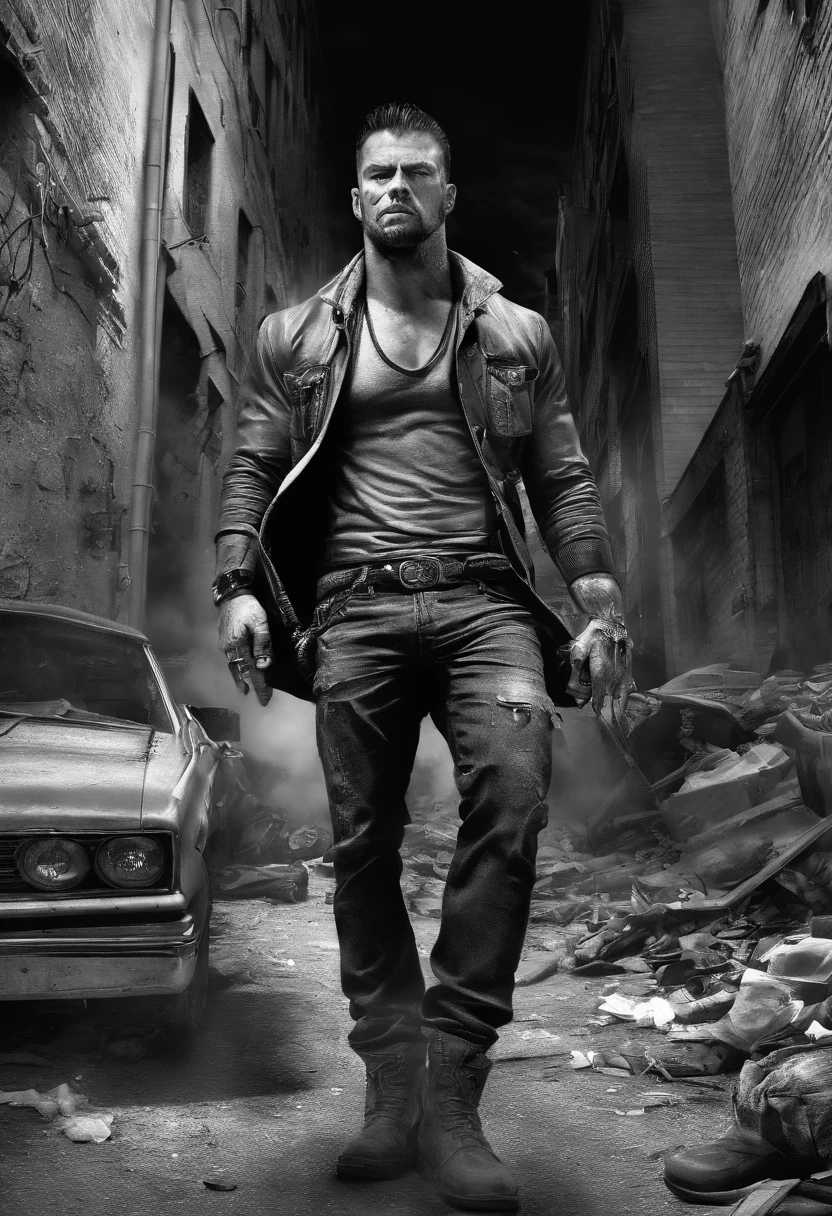 (best quality,ultra-detailed,realistic:1.37),dark,gritty,violent,atmospheric lighting,brutal,gangsters,brawny,corrupted,criminal underworld,menacing,sexy,tough guys,beards,scars,dirty,ragged clothes,slimy alleys,secluded hideouts,grimy weapons,muscular bodies,intense expressions,dangerous,dominant,provocative,sexual tension,raw power,unforgiving urban environment,masculinity,conflict,dominance,aggression,raw sensuality,harsh cityscape,men on the edge,criminal allure,explosive temperament,unapologetic actions,dark energy,haunted aura,intimidating presence