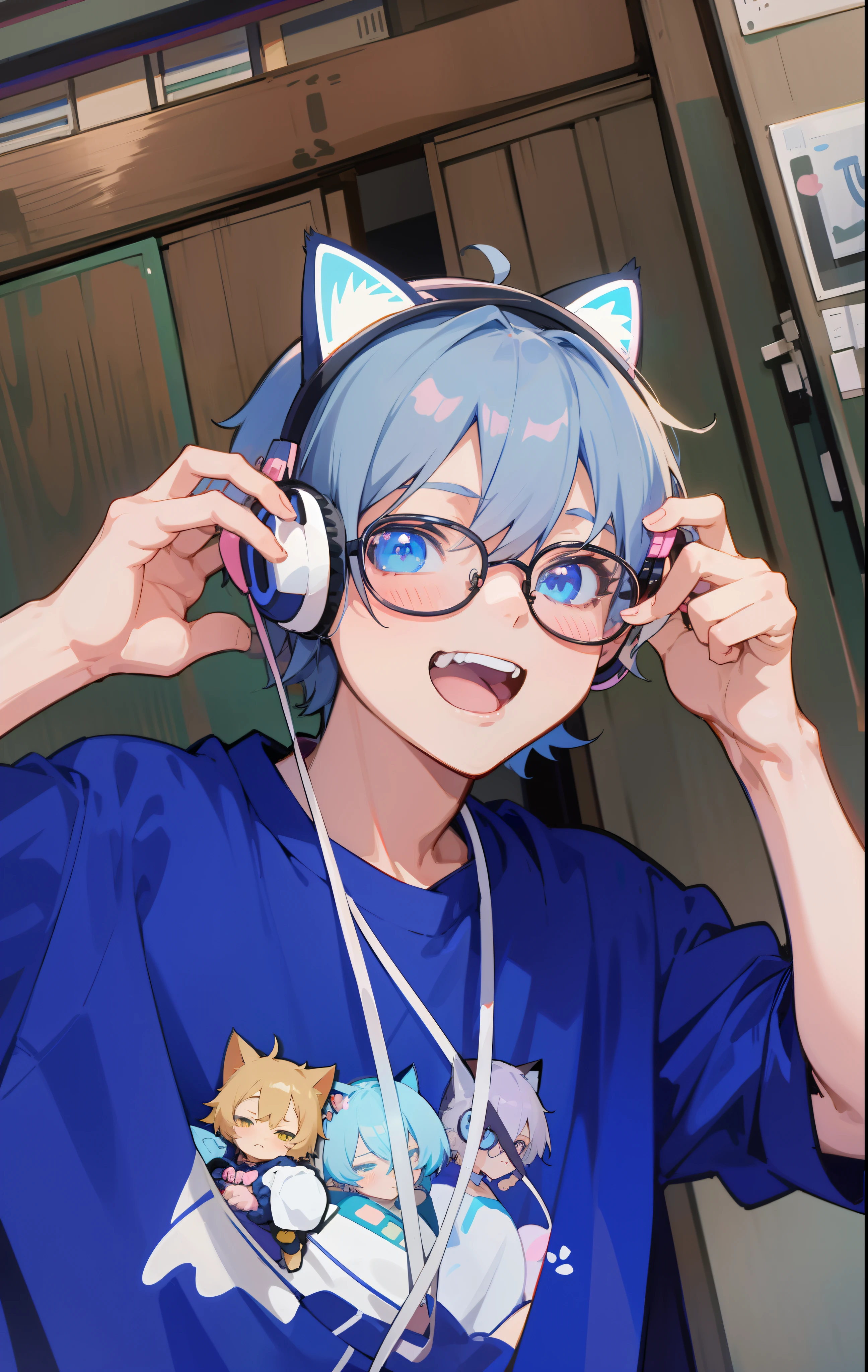 anime boy with headphones and glasses listening to music, anime moe artstyle, anime girl with cat ears, nightcore, 2 d anime style, anime catgirl, lofi portrait, wearing cat ear headphones, boy with cat ears and tail, anime cat, kawacy, sakimichan, girl with cat ears, cute anime catgirl, anime boy, anime ears