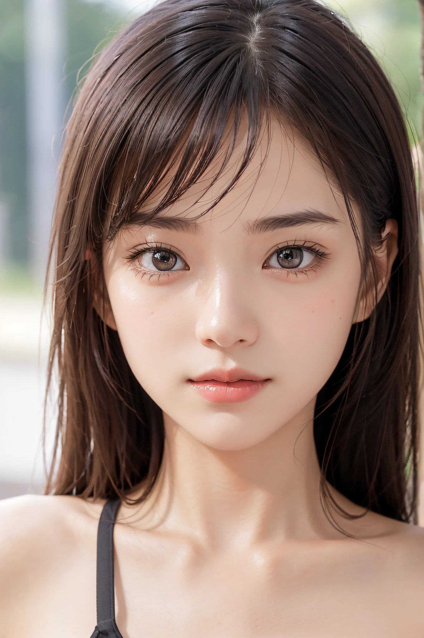 Highly detailed CG Unity 32k wallpaper, Realistic , photographrealistic , Raw photo , high-definition RAW color photography , professional photograpy , Best Quality , 超A high resolution , ultra-detailliert , official photo . Break sharp focus , detailed shadow , Soft lighting , Bokeh , bloom , Light from the front , Cinematic lighting , Light on Face , Beautiful lighting , Retro environment , Camera Flash , a polaroid photo , lo fi , Graded Tone , Film grain . adorable girl , kind , grateful , Seductive smile , Natural makeup , Beautiful eyes , Big eyes , Natural eyes . Thin eyebrows . Breaking small breasts . slim . Short stature . Beautiful skin . gleaming skin . Smooth skin . Natural Skin . Break POV . ((close up)) . (Beautiful face) .１a person、 Half body shot,extremely detailed cute girl,(20yr old)、