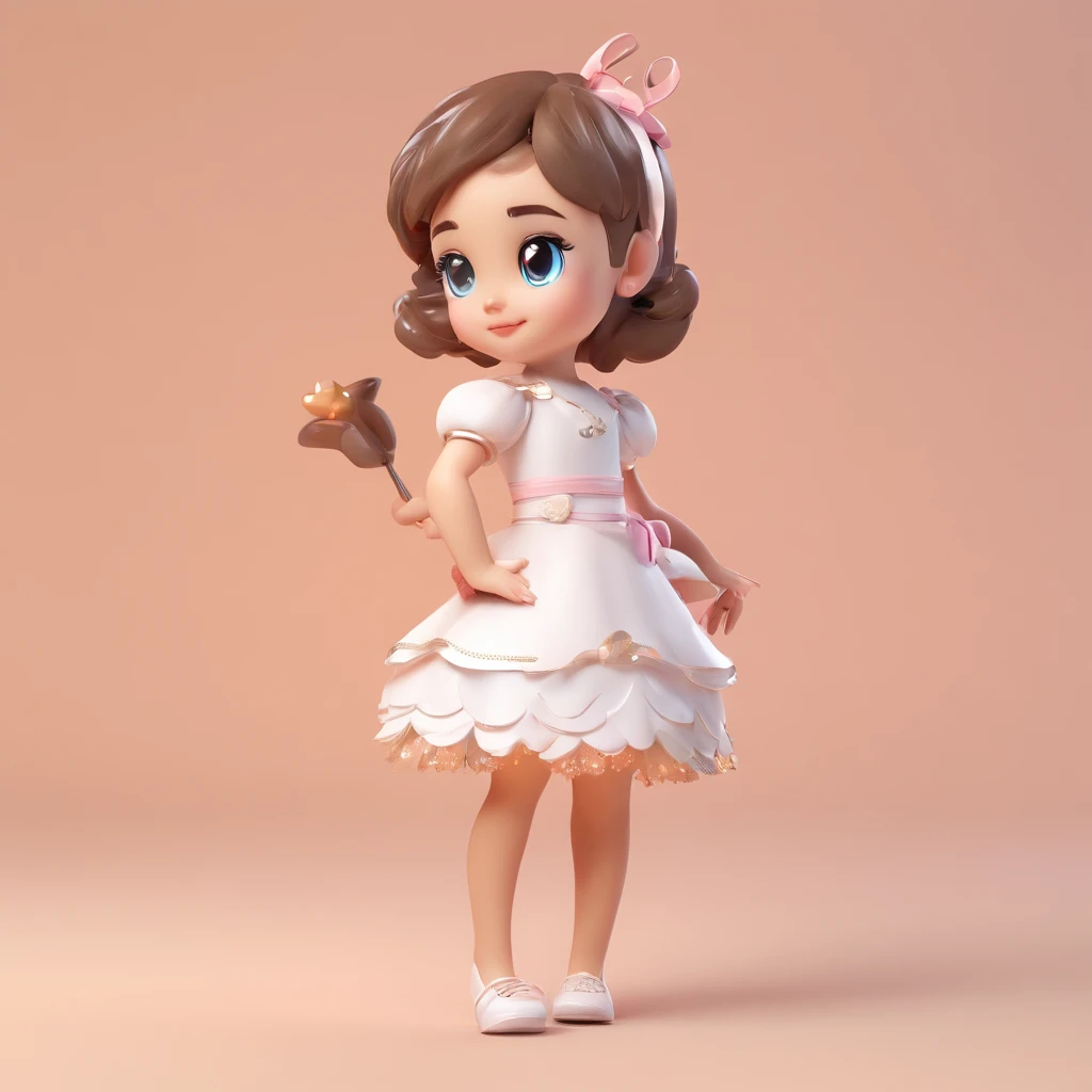 super cute girl IP by pop mart, Bright eyes, cherub,Little white dress, Clay, Models, a blind box toy, Glossy and delicate,Clean background, Good gloss, 3D rendering of,Best quality