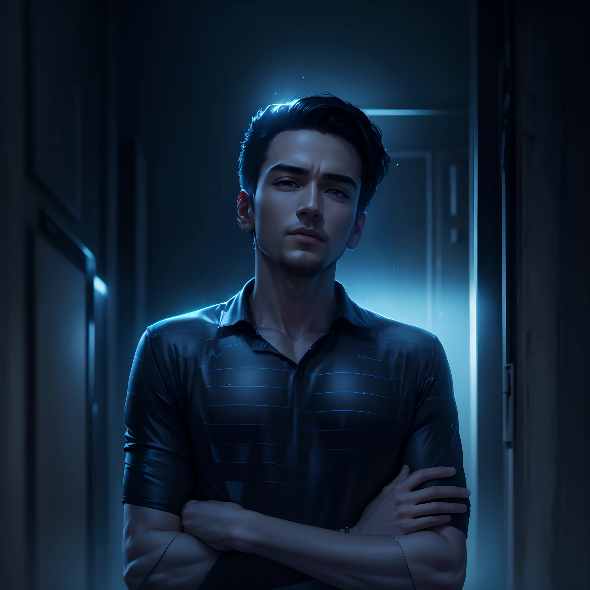 Change background, cyber park, handsome look, realistic, 8k, ultra realistic, change shirt