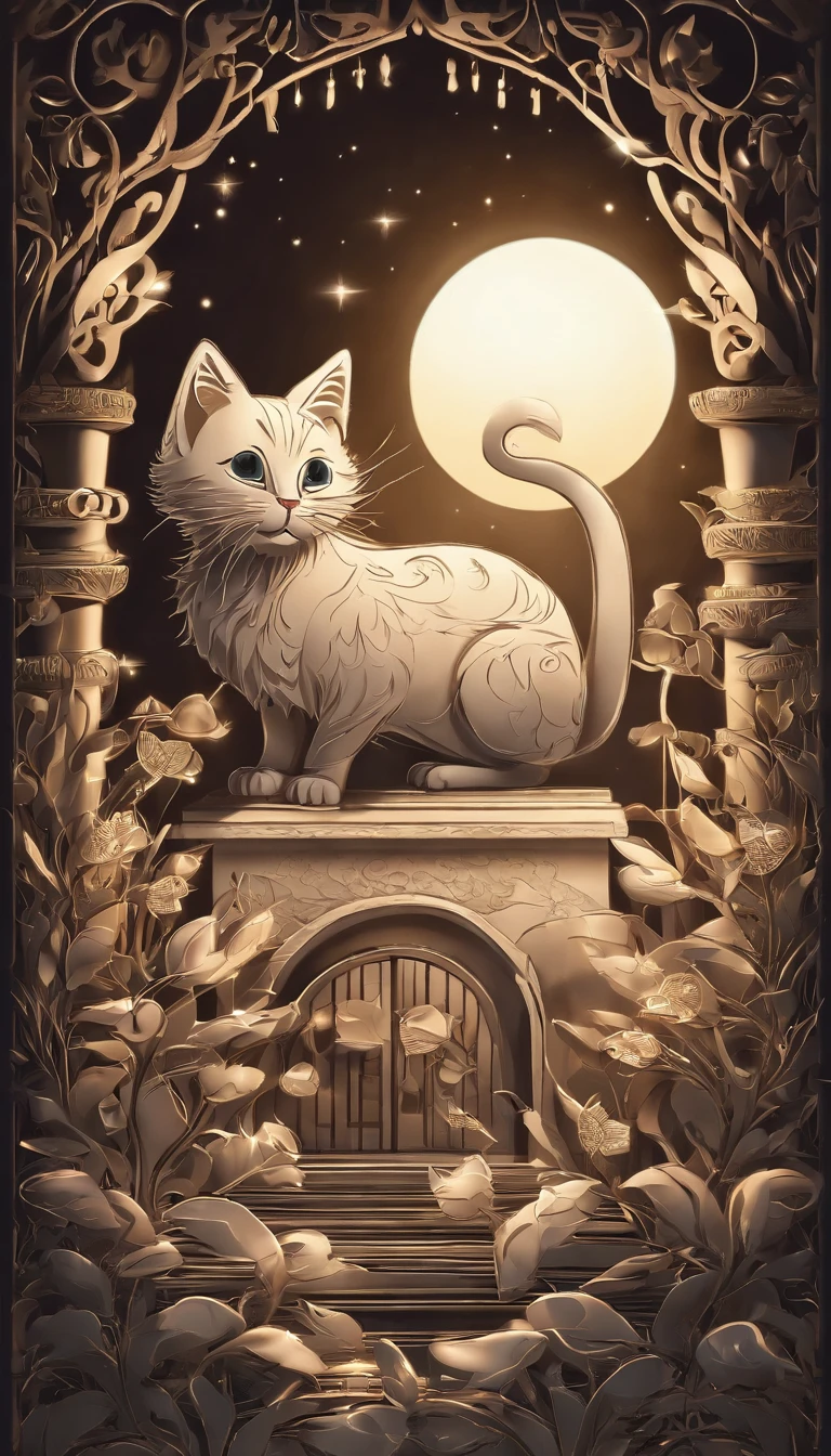 There was a kitten playing with a rope ball, Passing the eyes of God, lovely digital painting, adorable digital art, Glowing lights! Digital painting, Cute detailed digital art, Glowing lights!! Highly detailed, captivating glowing lights, beautiful glowing lights, cute 3 d render, cute artwork, Cute kitten, magical lighting, Beautiful digital artwork, adorable glowing creature, Cute cat, magical scene