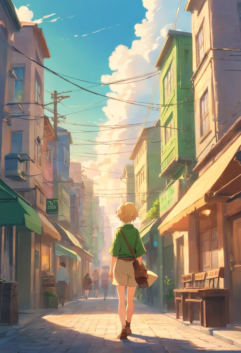 blond, tall, green-eyed guy, viking style, russian hero style, strong, historical city, small town, anime style, anime