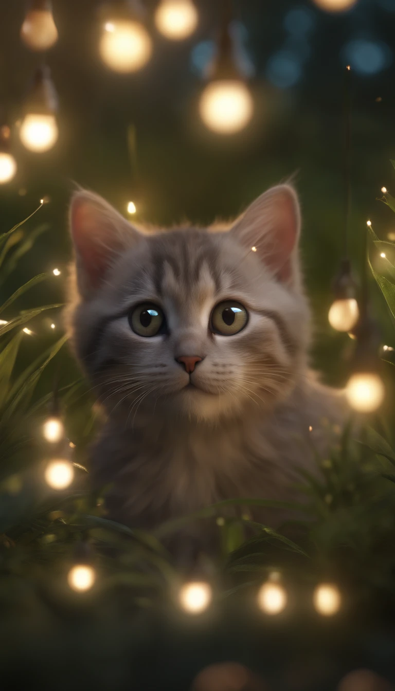 (best quality,4k,8k,highres,masterpiece:1.2),ultra-detailed,(realistic,photorealistic,photo-realistic:1.37),cute,detailed eyes,detailed lips,highly detailed,adorable,playful cat in a garden,shining lights,glimmering lights,magical lighting,lovable 3D rendering,adorable artwork,charming glowing lights,stunning glowing lights,beautiful digital art,adorable digital artwork,adorable cat,whimsical cat,captivating glowing lights,glimmering digital art,beautiful glowing creatures,adorable whimsical cat,magical scene
