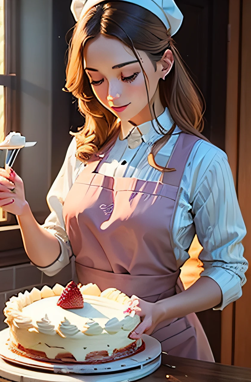 baker decorating cakes, show cake and baker